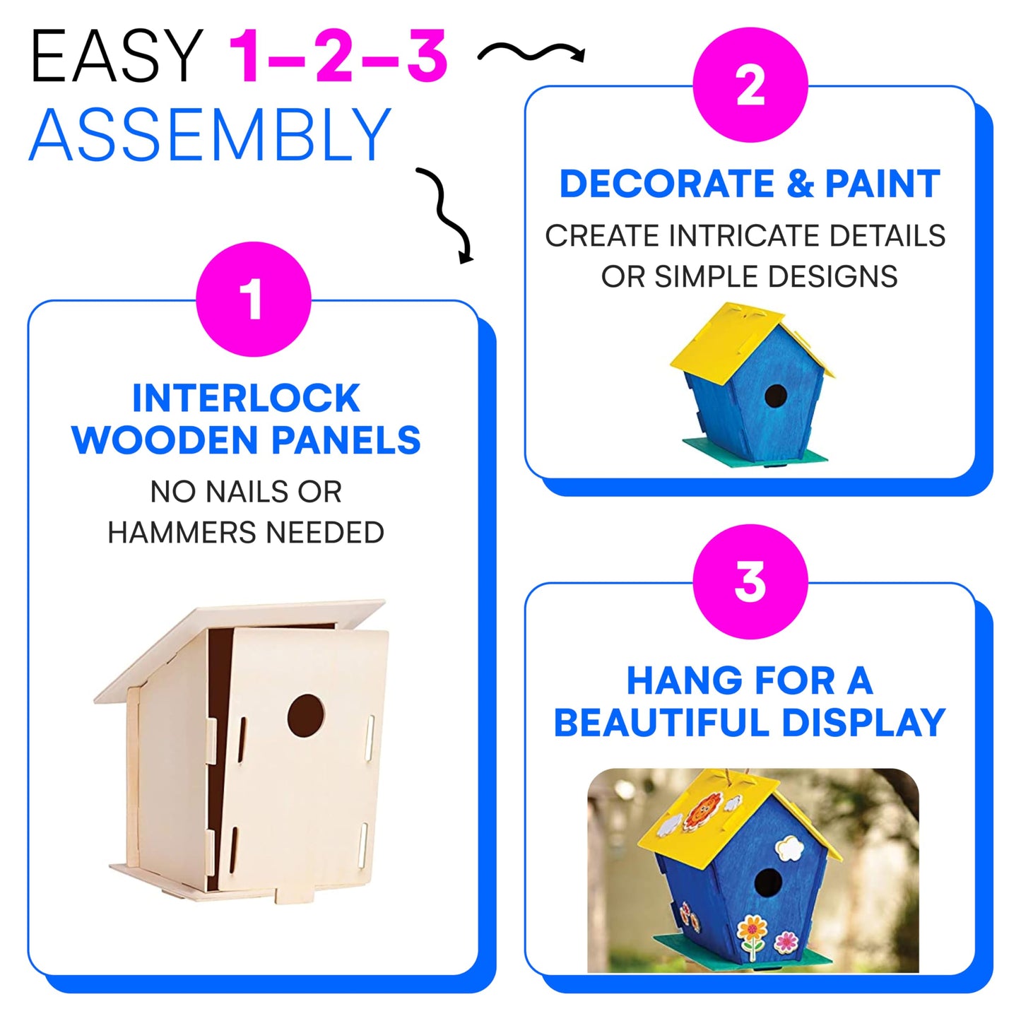 Neliblu 2 Pack Birdhouse Kits for Kids – DIY Pre-Cut Birdhouses with Paints & Brushes