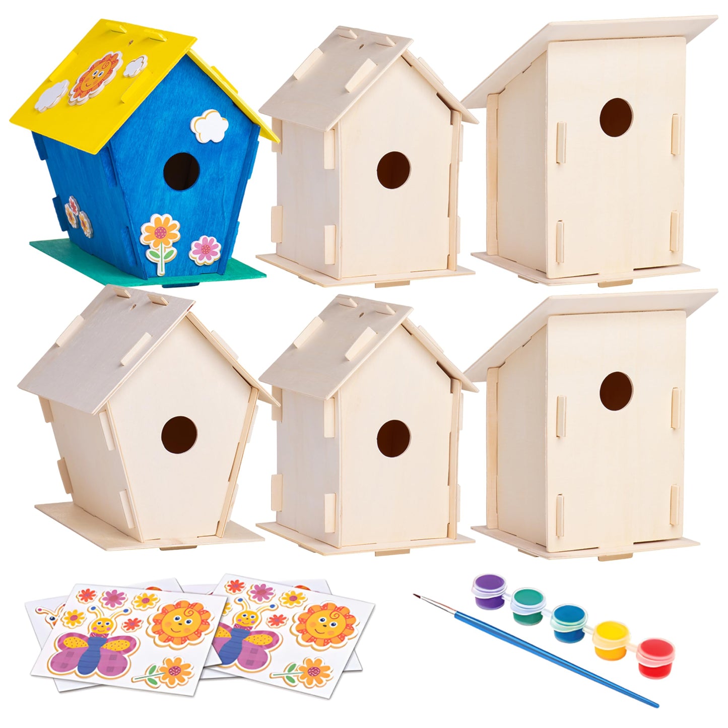 Neliblu 2 Pack Birdhouse Kits for Kids – DIY Pre-Cut Birdhouses with Paints & Brushes