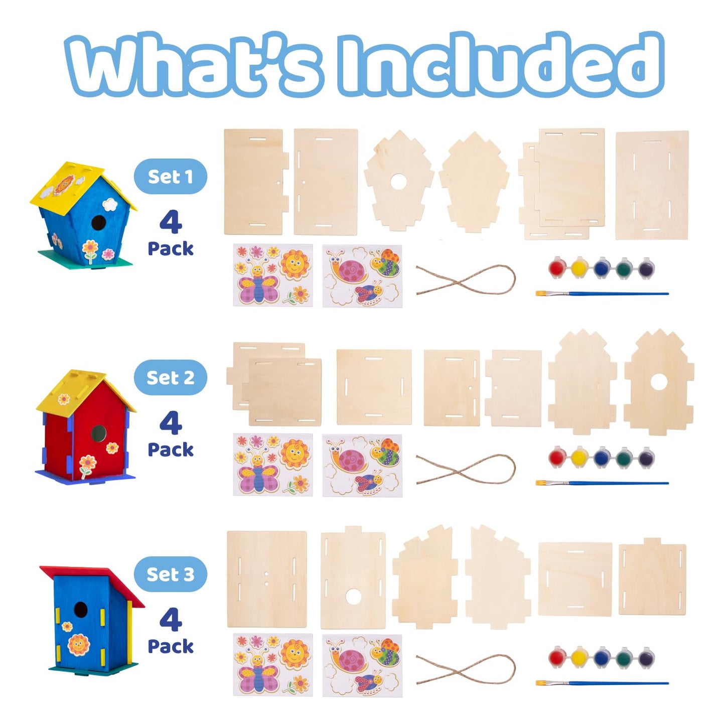 Neliblu DIY 12 Wooden Bird House Kits – Creative Arts & Crafts for Kids & Adults | Unfinished Birdhouses, Paint Strips, Brushes & Stickers