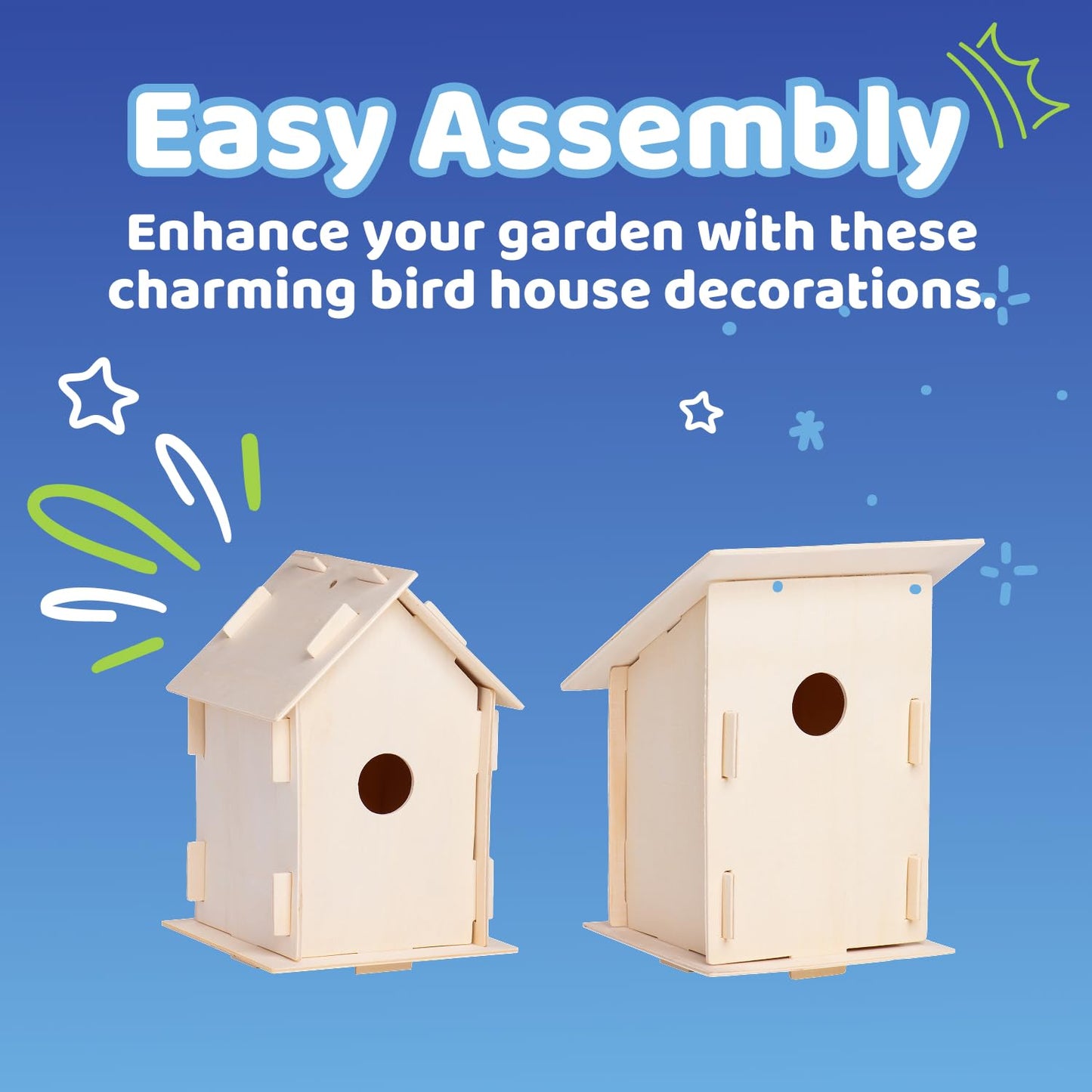 Neliblu DIY 12 Wooden Bird House Kits – Creative Arts & Crafts for Kids & Adults | Unfinished Birdhouses, Paint Strips, Brushes & Stickers