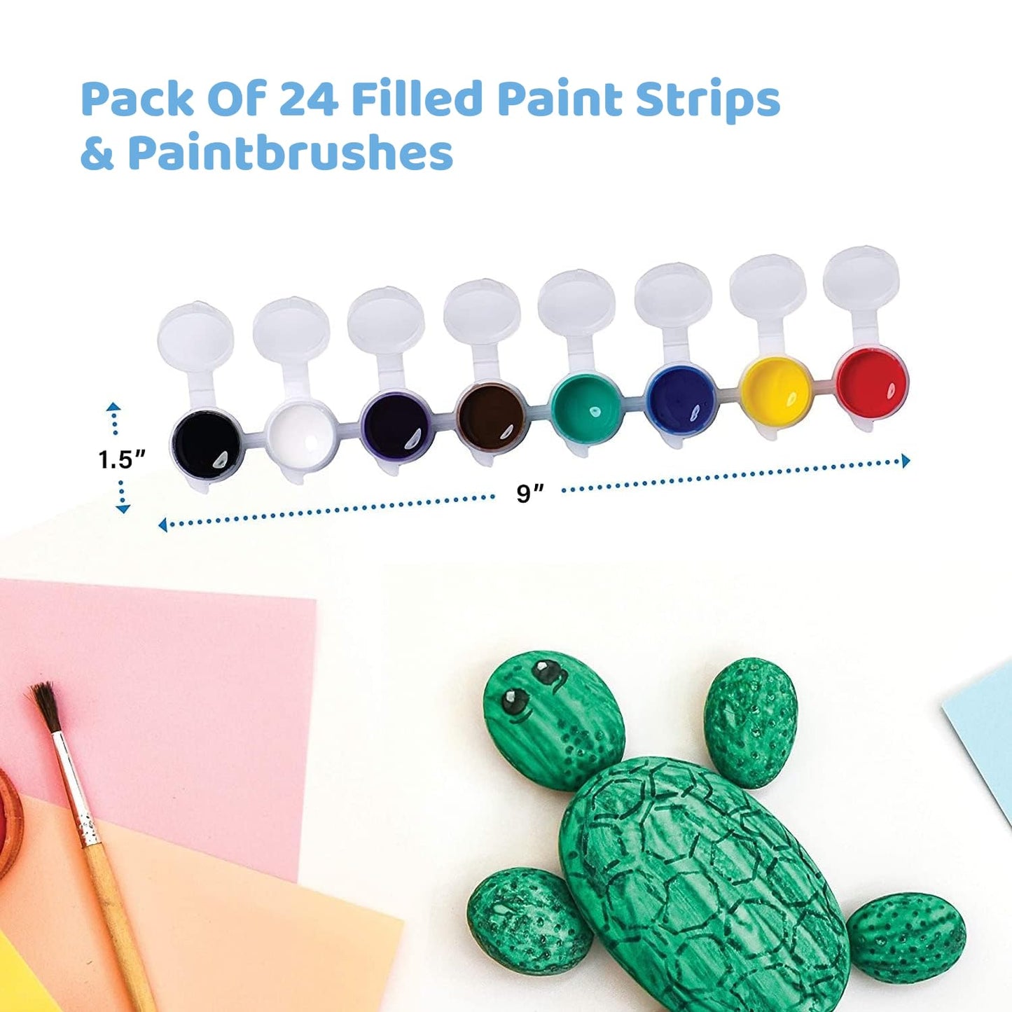Neliblu Washable Paints for Kids – 24 Strips of 8-Color Watercolors + Brushes | Classroom & Home Set