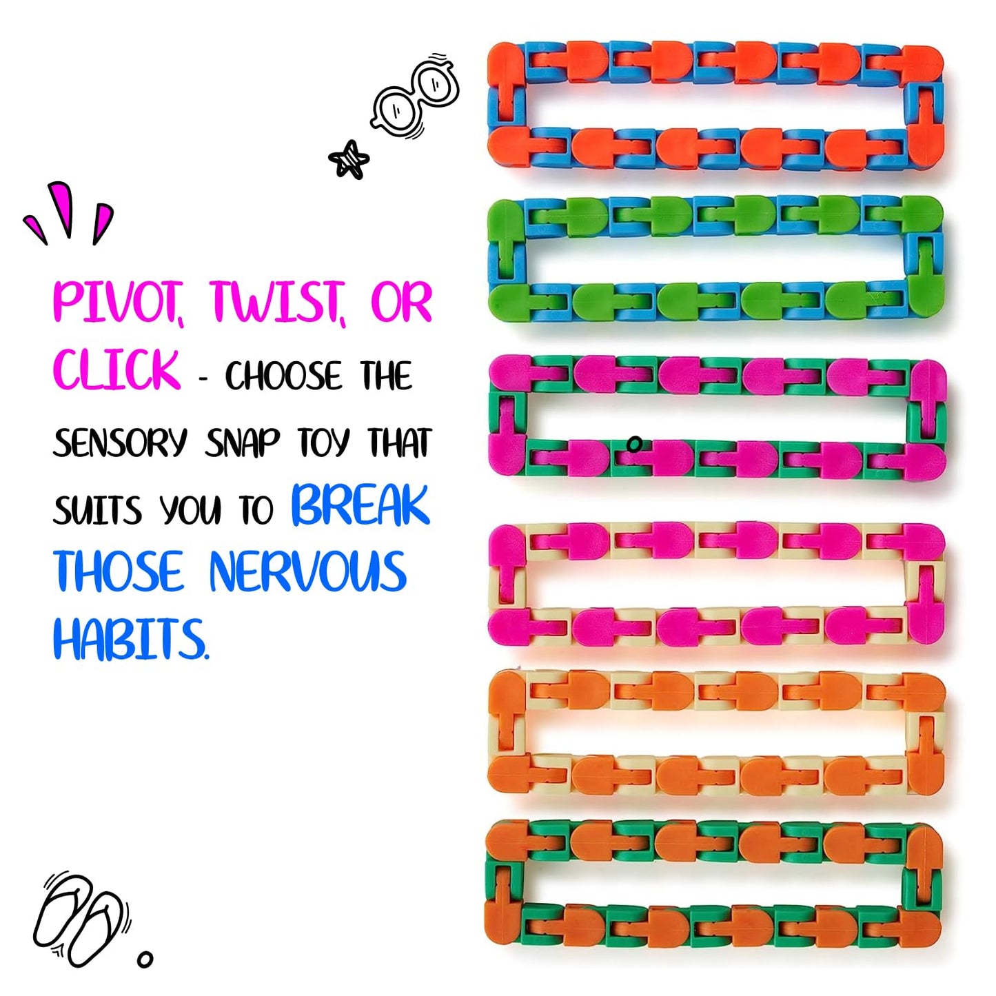 Neliblu Wacky Tracks 6 Pack – Sensory Fidget Toys for Focus & Stress Relief