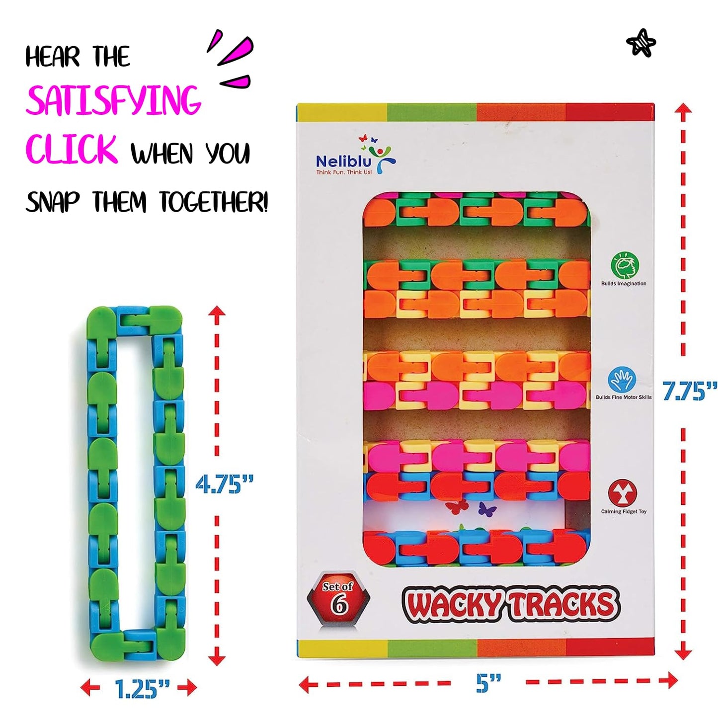 Neliblu Wacky Tracks 6 Pack – Sensory Fidget Toys for Focus & Stress Relief