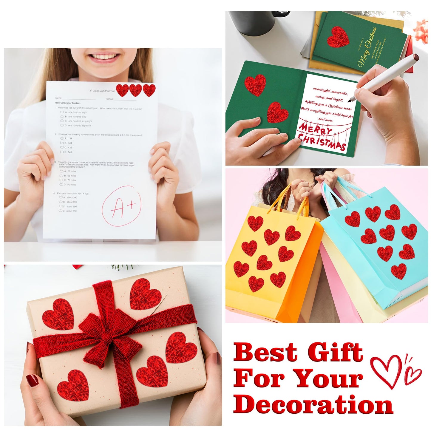 Nelisylux 1.5 Inch Glitter Heart Stickers – 500 Pcs Red Valentine Stickers for Crafts, Envelopes, Gifts