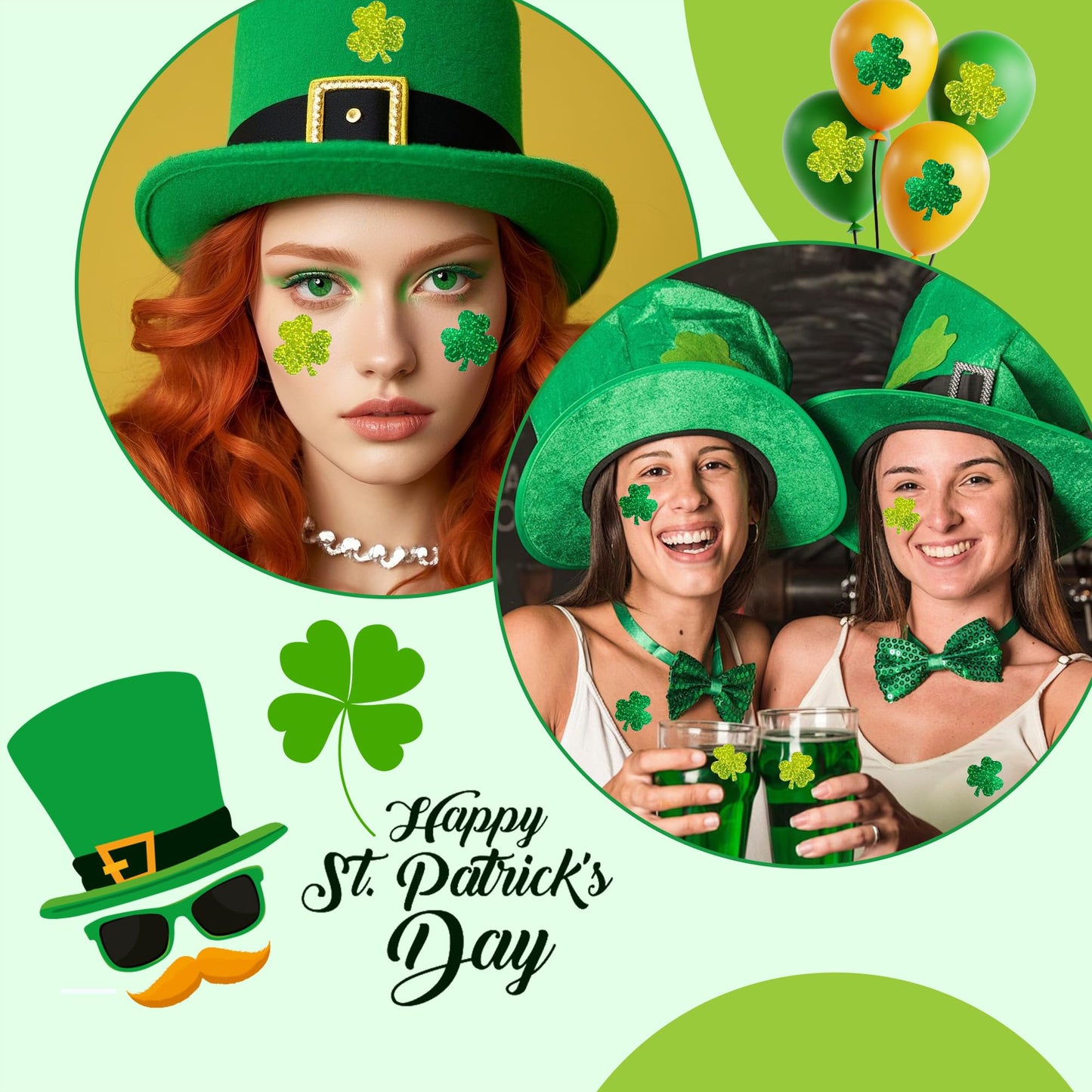 Nelisylux St. Patrick's Day Stickers Roll – 500 Pcs Glitter & Holographic Shamrocks