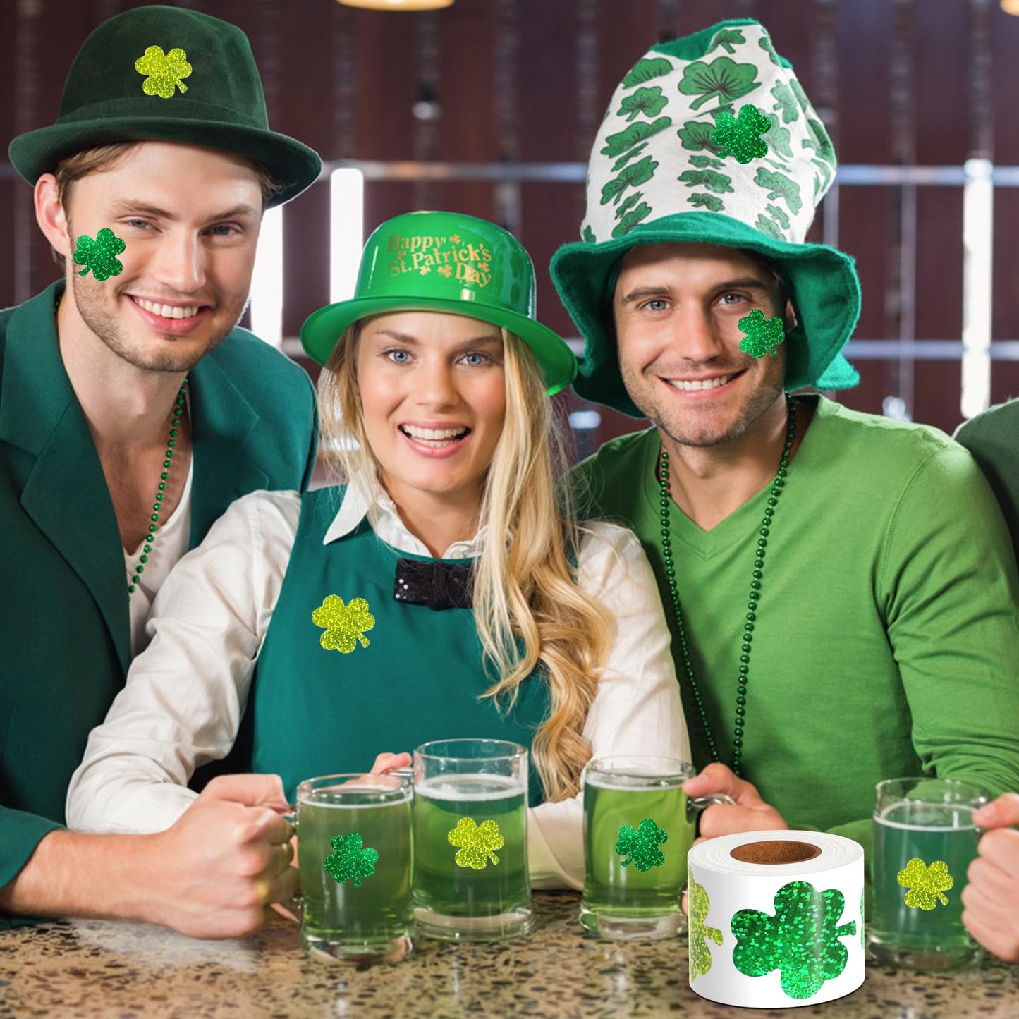 Nelisylux St. Patrick's Day Stickers Roll – 500 Pcs Glitter & Holographic Shamrocks