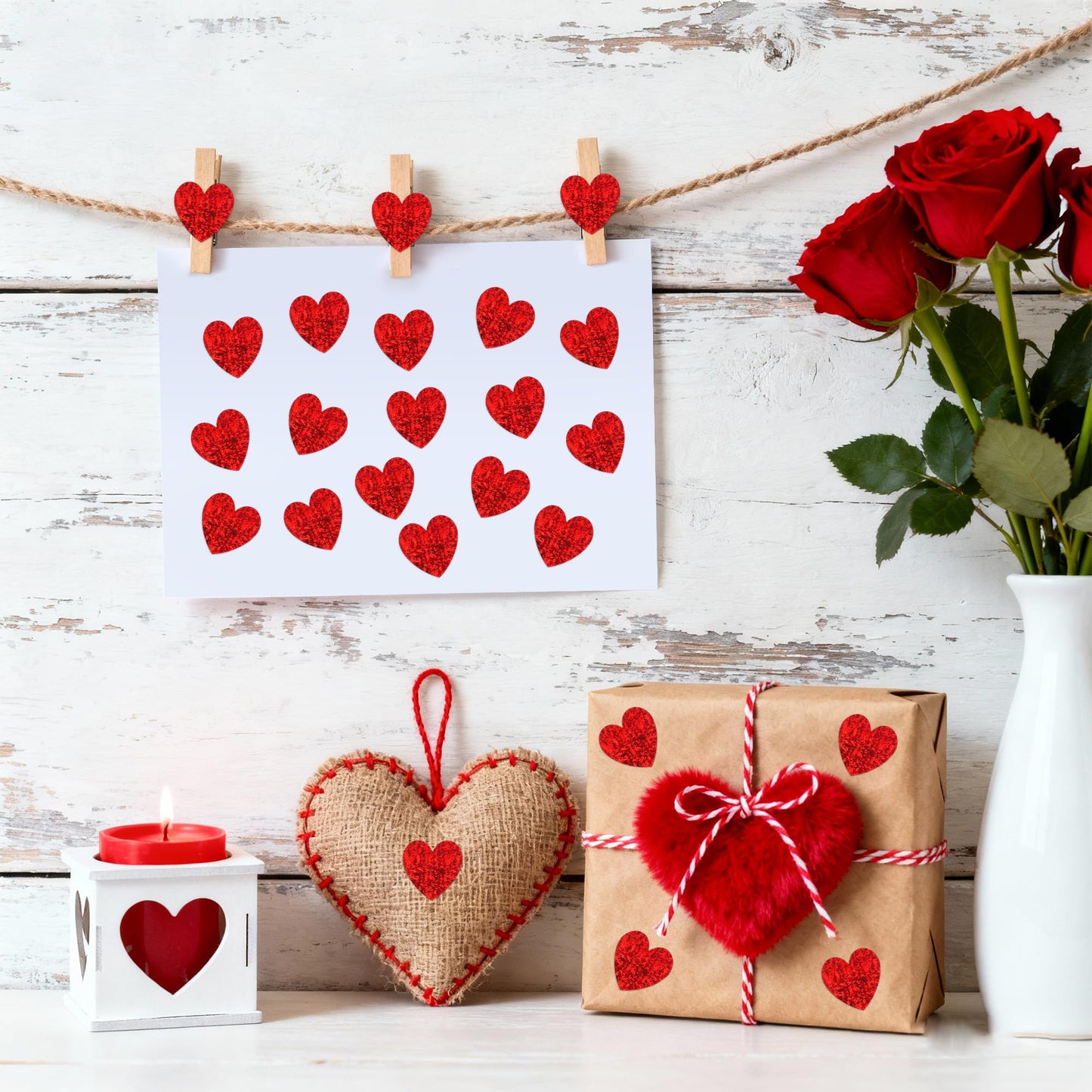 Nelisylux 1.5 Inch Glitter Heart Stickers – 500 Pcs Red Valentine Stickers for Crafts, Envelopes, Gifts