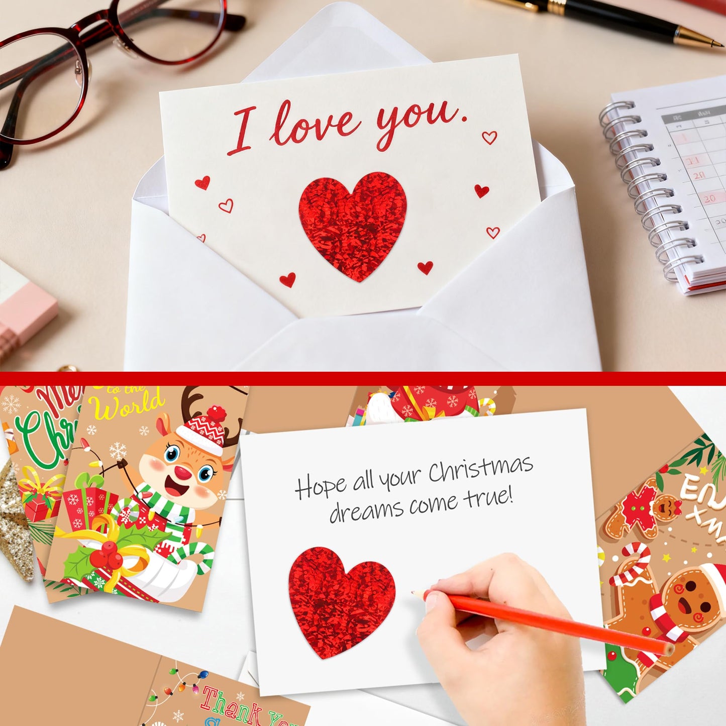Nelisylux 1.5 Inch Glitter Heart Stickers – 500 Pcs Red Valentine Stickers for Crafts, Envelopes, Gifts