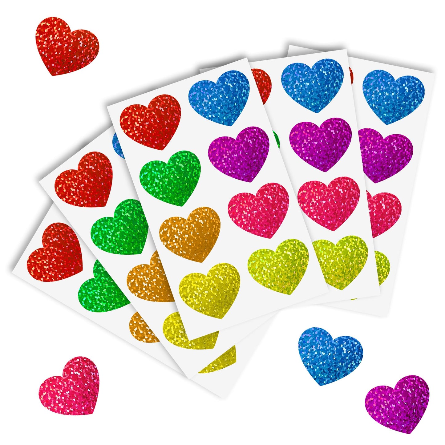 Nelisylux Heart Stickers – 320 Glittery 1.5 Inch Self-Adhesive Hearts for Crafts, Cards, Envelopes, and Gifts