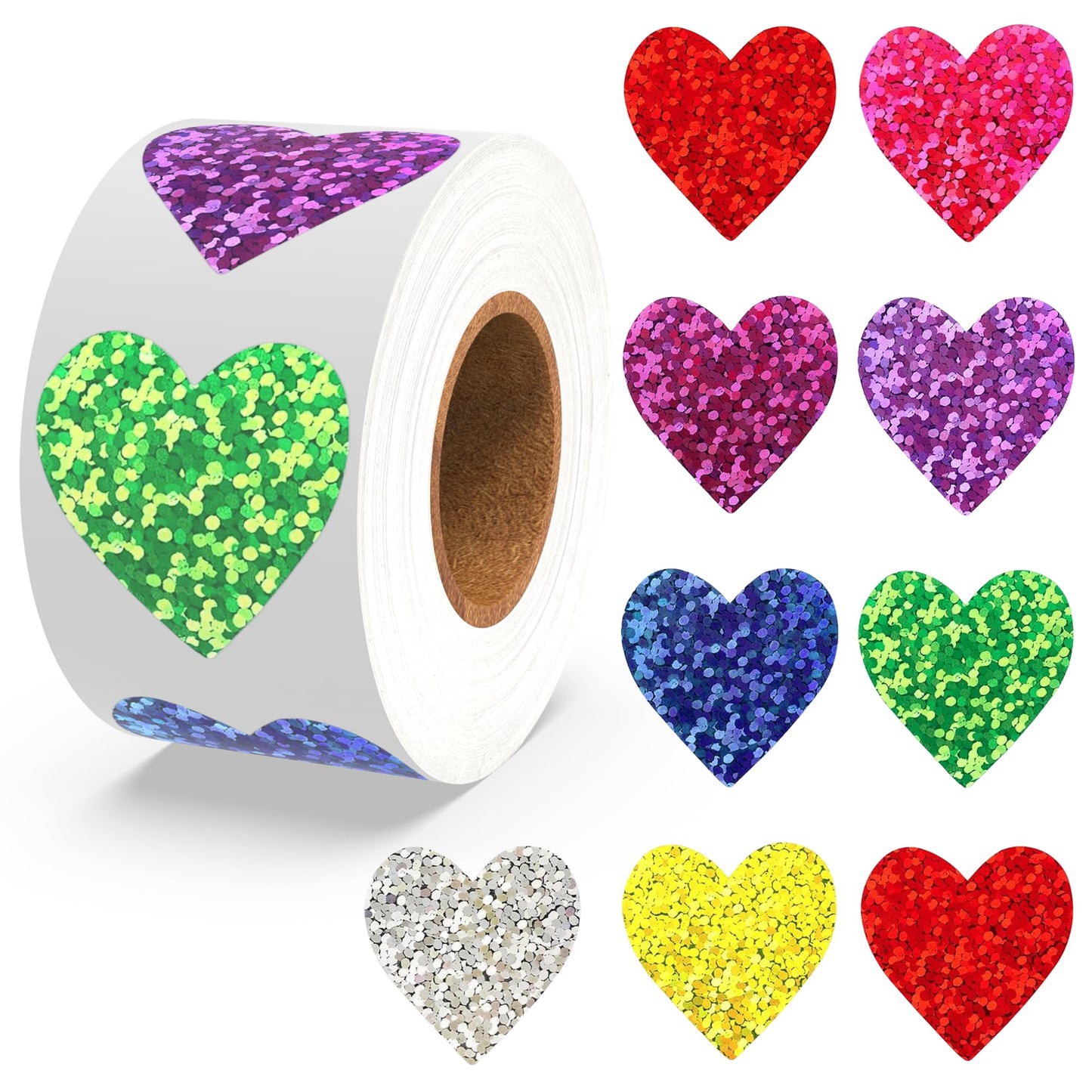 Nelisylux Glitter Heart Stickers – 500Pcs, 1 Inch, Self-Adhesive Valentines for Crafts, Envelopes, Gifts