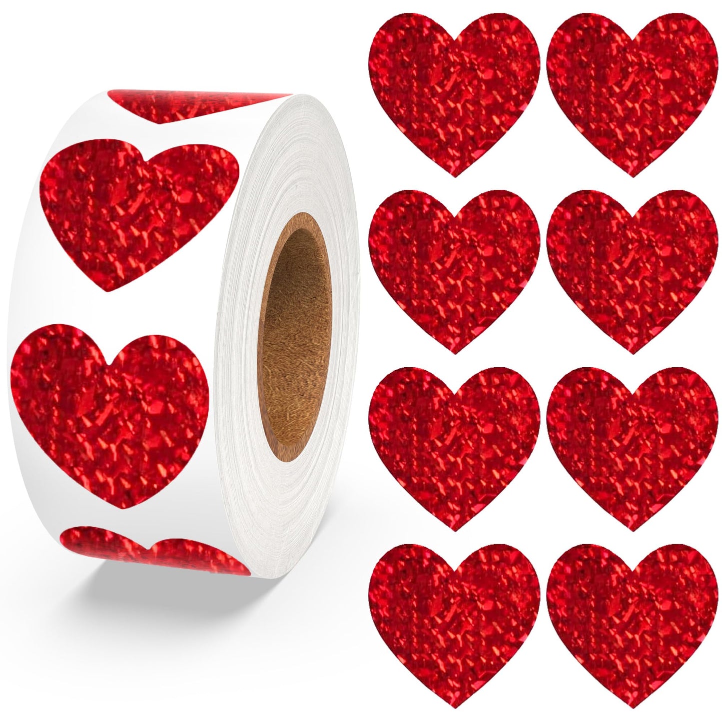 Nelisylux 1.5 Inch Glitter Heart Stickers – 500 Pcs Red Valentine Stickers for Crafts, Envelopes, Gifts