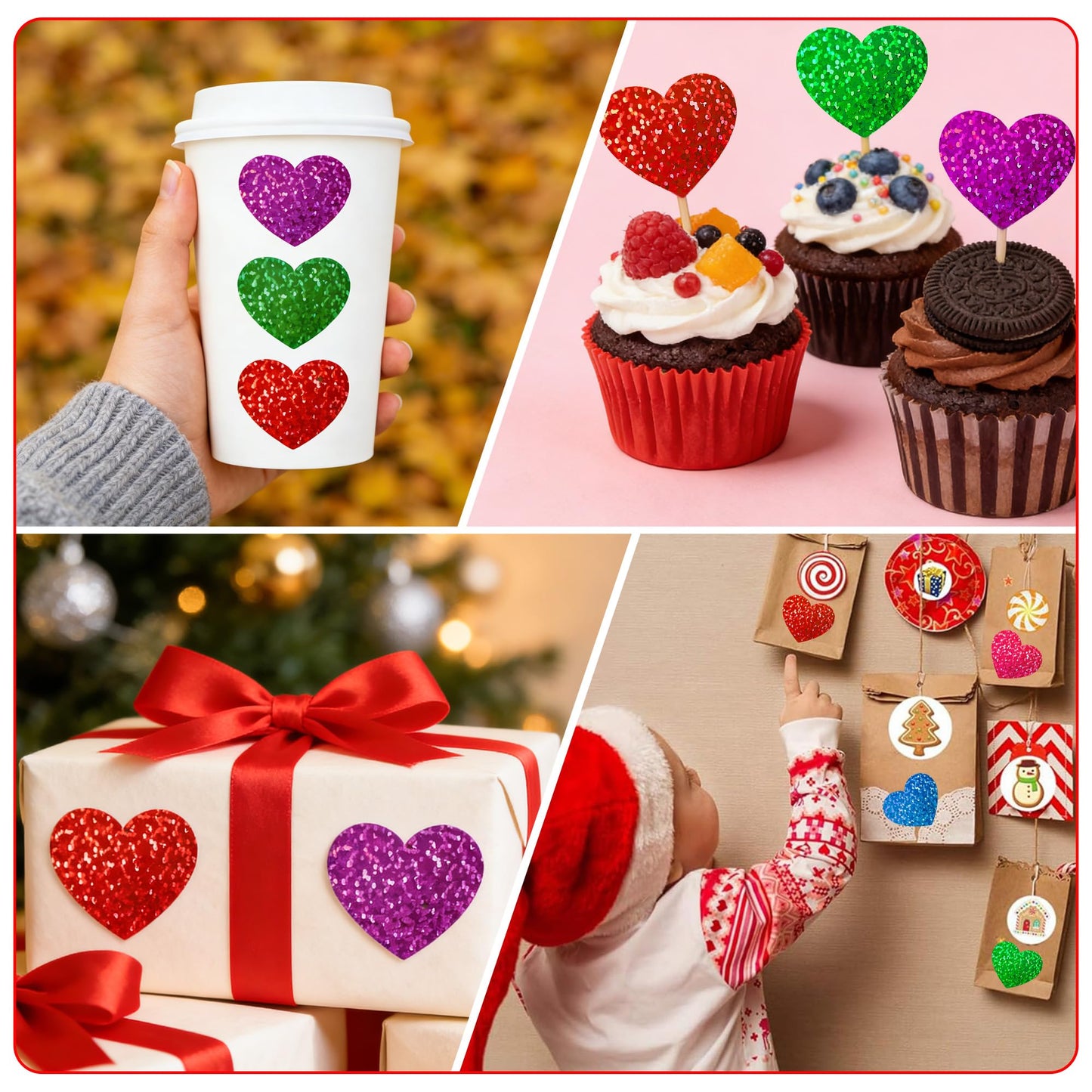 Nelisylux Heart Stickers – 320 Glittery 1.5 Inch Self-Adhesive Hearts for Crafts, Cards, Envelopes, and Gifts