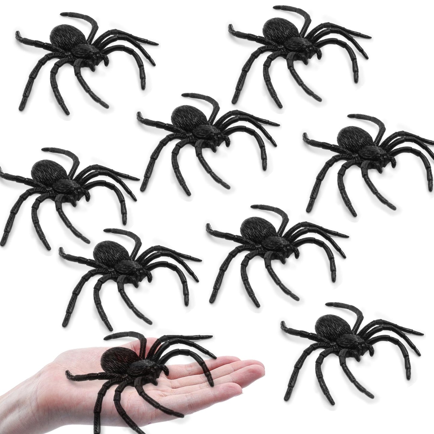 Nelisylux Plastic Spiders Halloween Decorations — 8 Large Black Spiders for Spooky Party Decor