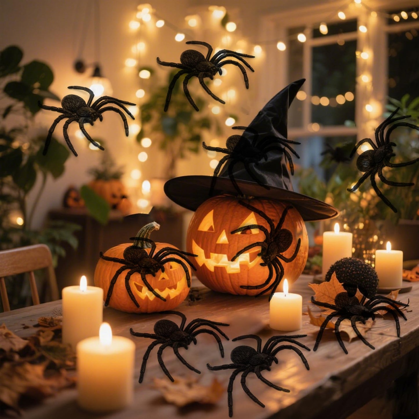 Nelisylux Plastic Spiders Halloween Decorations — 8 Large Black Spiders for Spooky Party Decor