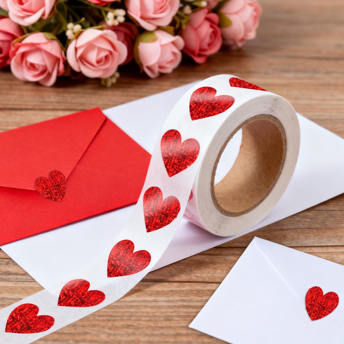 Nelisylux 1.5 Inch Glitter Heart Stickers – 500 Pcs Red Valentine Stickers for Crafts, Envelopes, Gifts