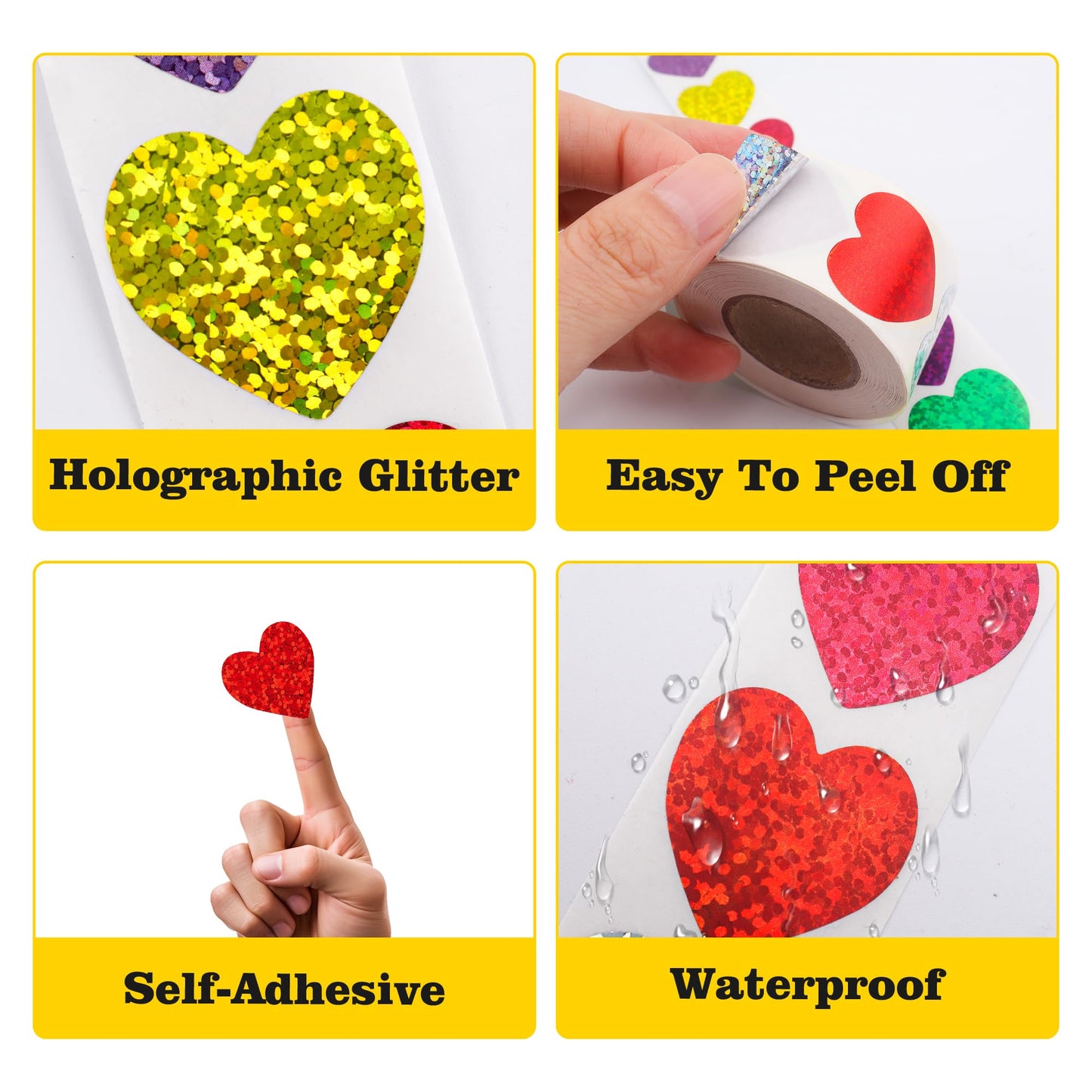 Nelisylux Glitter Heart Stickers – 500Pcs, 1 Inch, Self-Adhesive Valentines for Crafts, Envelopes, Gifts