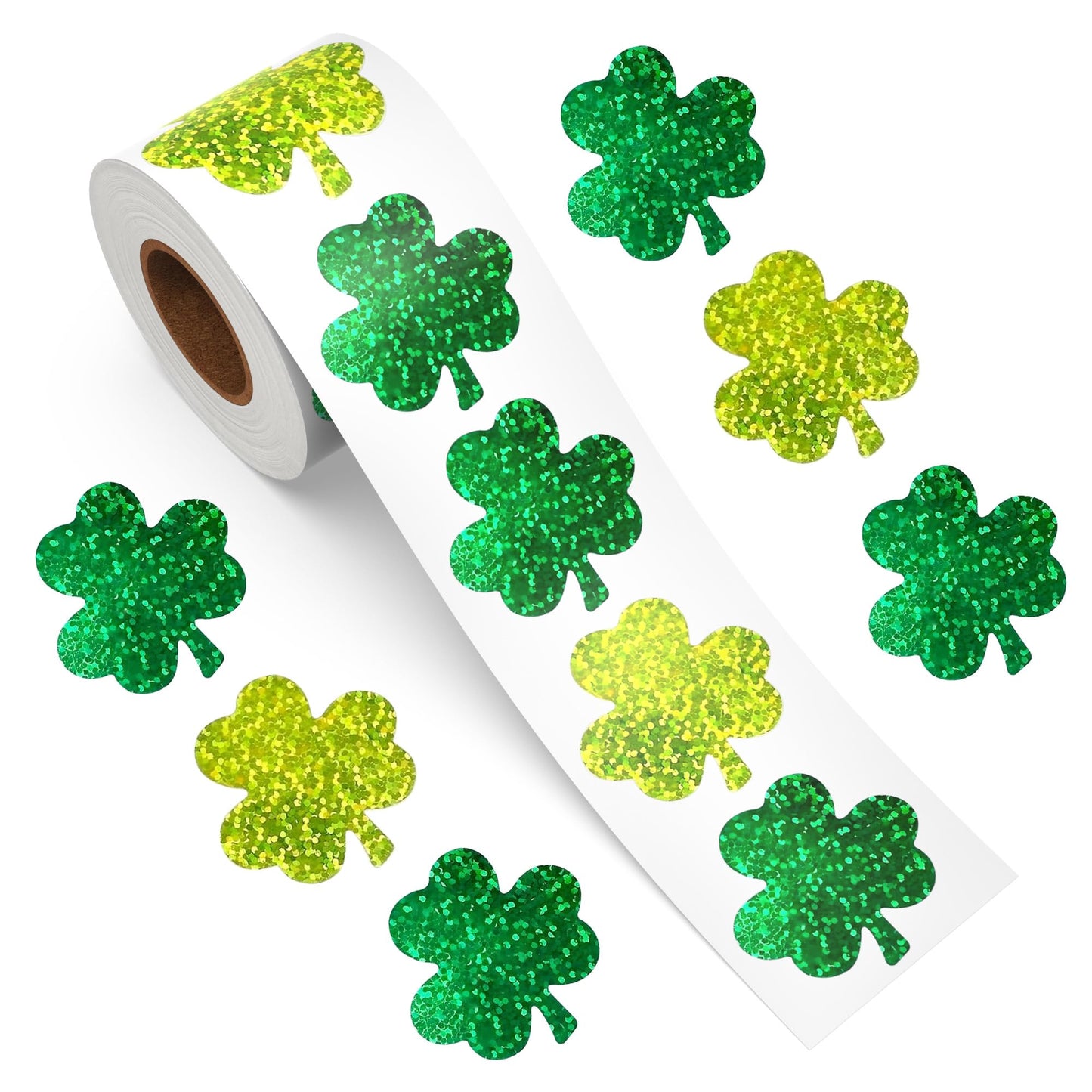 Nelisylux St. Patrick's Day Stickers Roll – 500 Pcs Glitter & Holographic Shamrocks