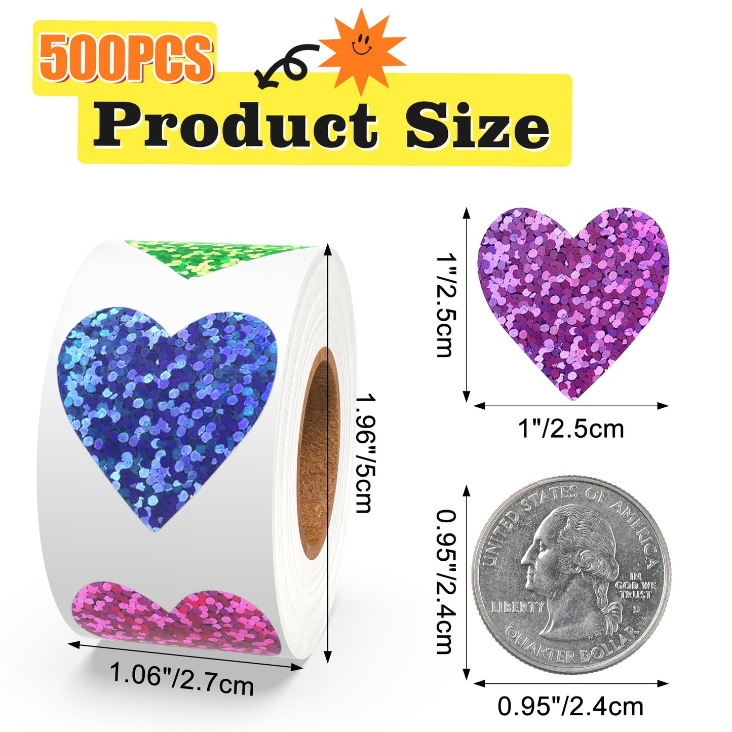 Nelisylux Glitter Heart Stickers – 500Pcs, 1 Inch, Self-Adhesive Valentines for Crafts, Envelopes, Gifts
