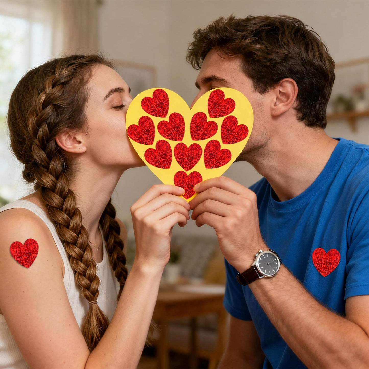 Nelisylux 1.5 Inch Glitter Heart Stickers – 500 Pcs Red Valentine Stickers for Crafts, Envelopes, Gifts