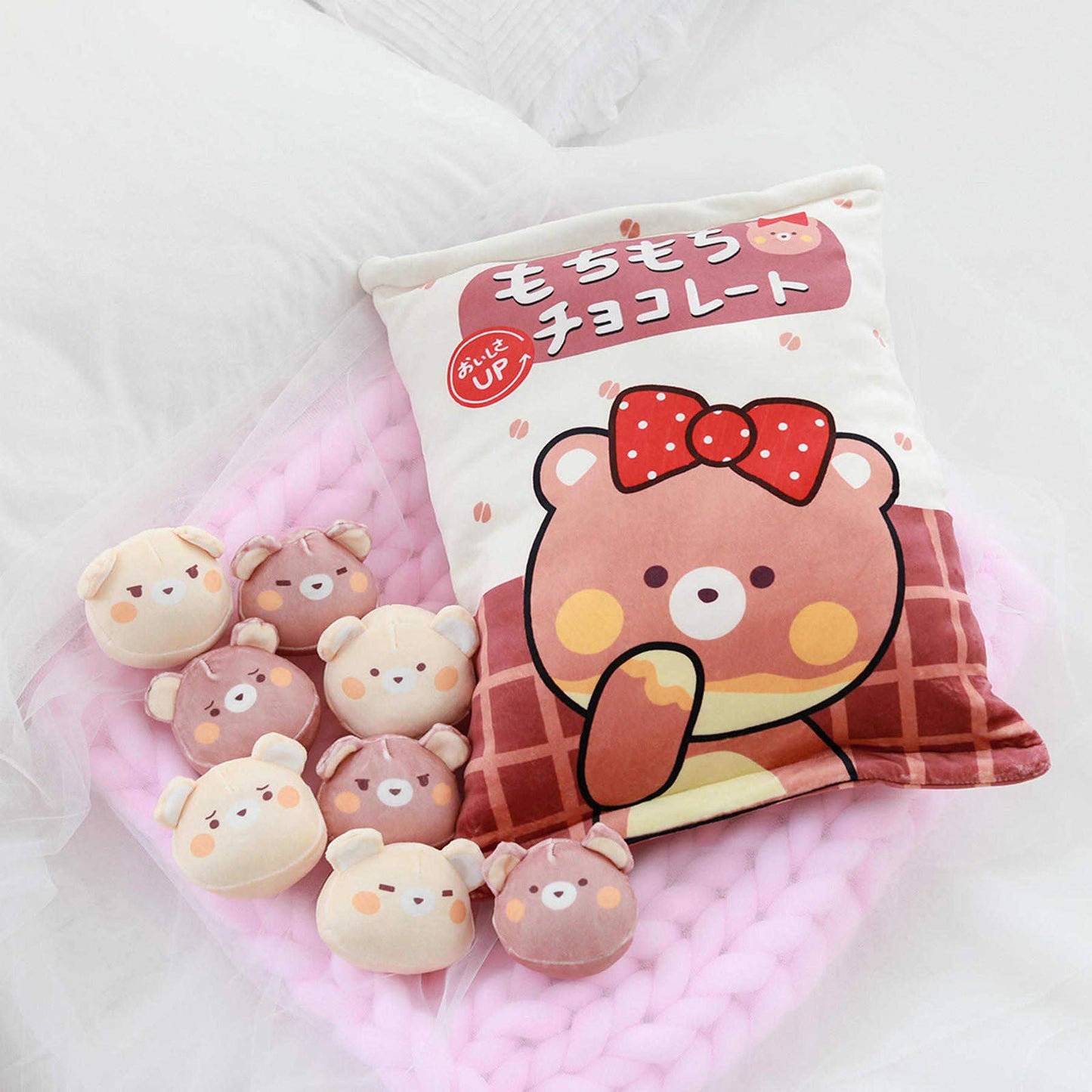 Nenalayo Chocolate Bear Plush Bag — 8 Removable Plush Toys, Cozy Throw Pillow