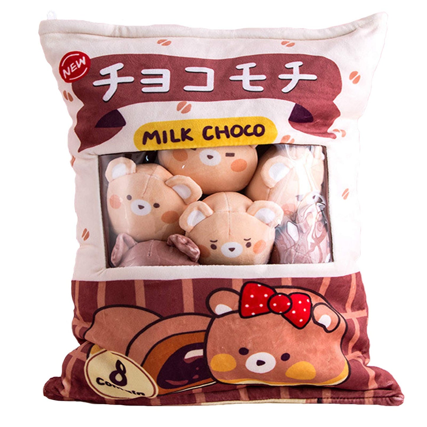 Nenalayo Chocolate Bear Plush Bag — 8 Removable Plush Toys, Cozy Throw Pillow