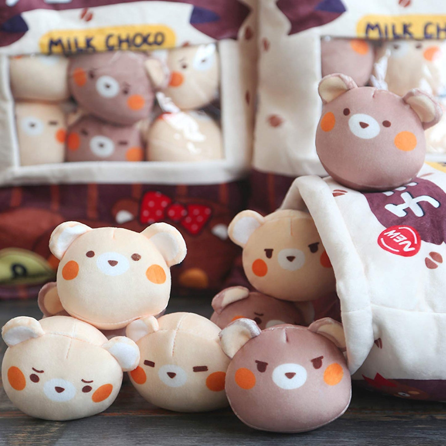 Nenalayo Chocolate Bear Plush Bag — 8 Removable Plush Toys, Cozy Throw Pillow