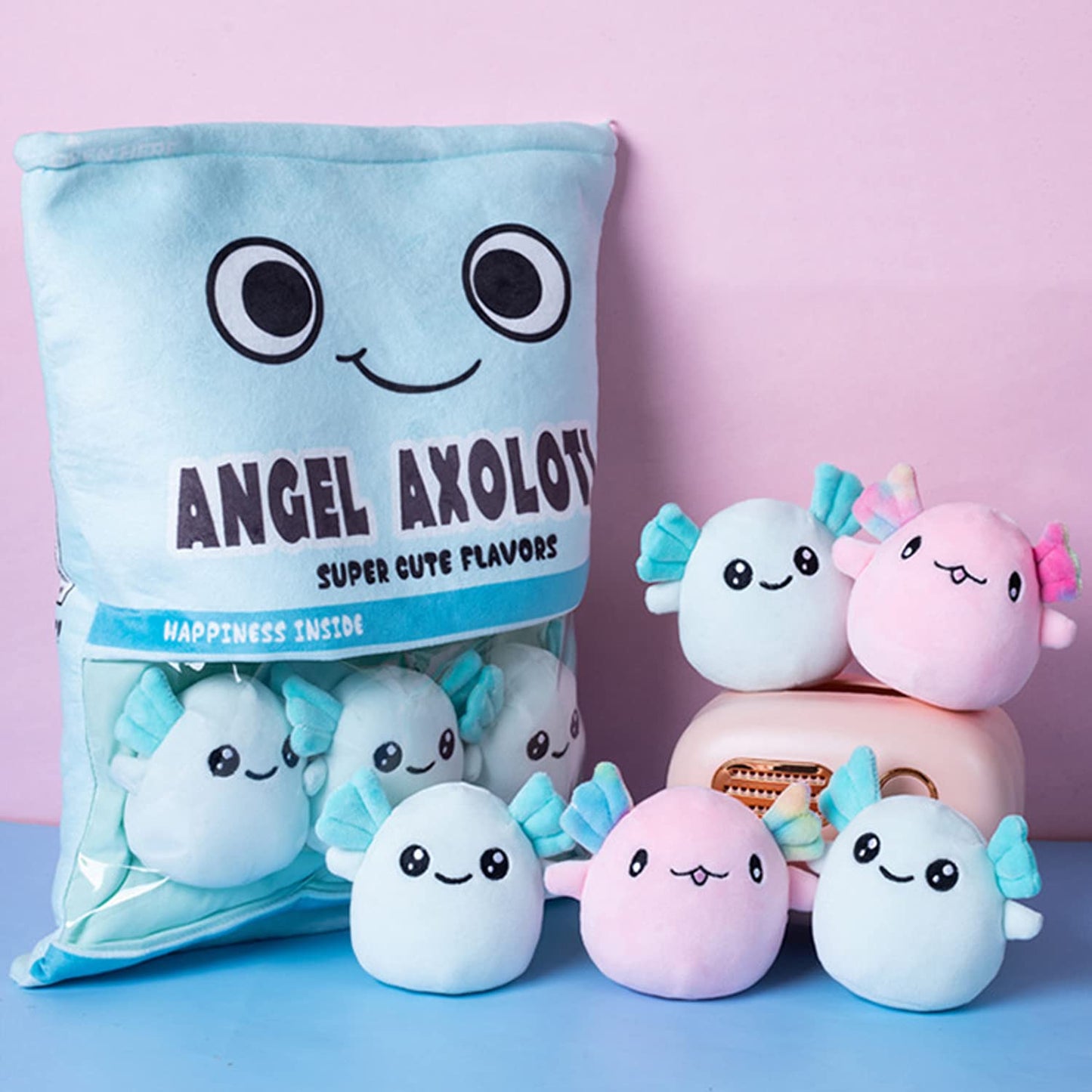 Nenalayo Plushies Axolotl Bag – Soft Blue Plush Toy Pillow for Kids