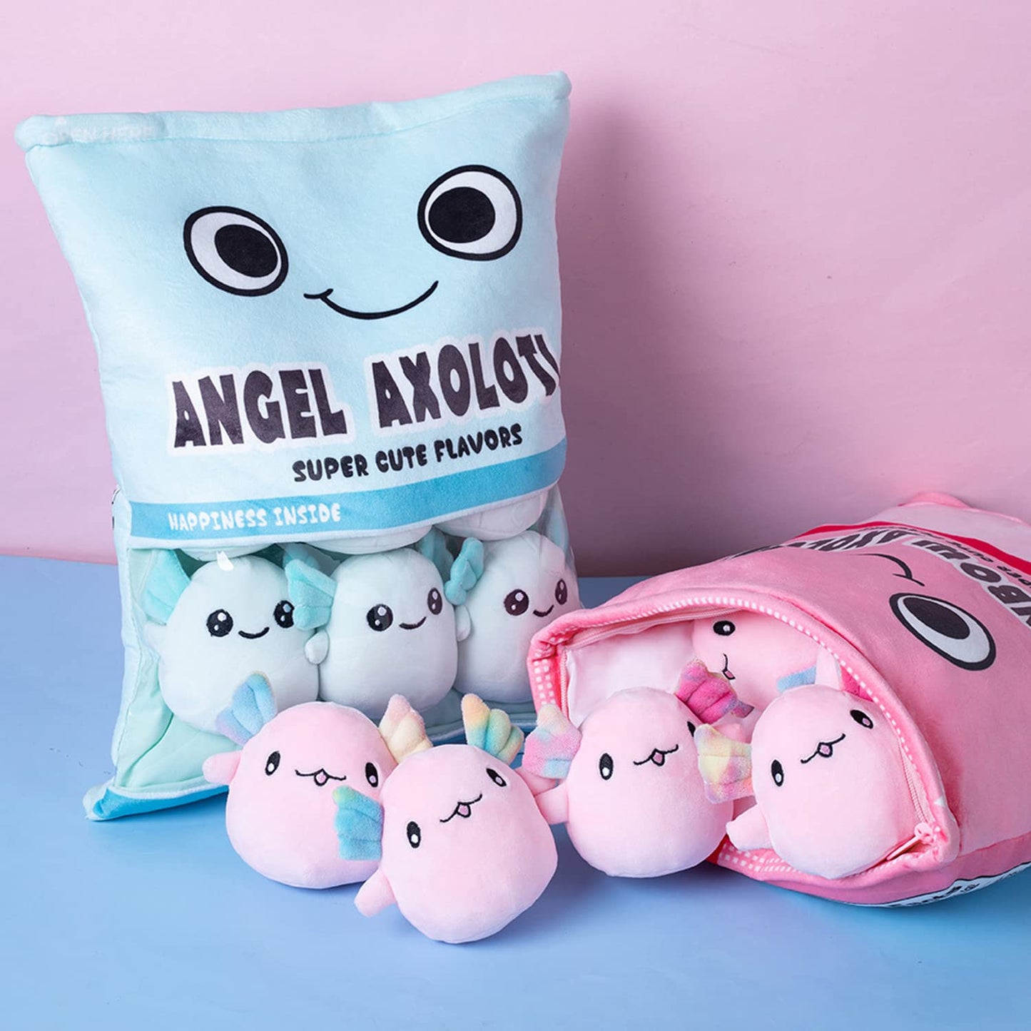 Nenalayo Plushies Axolotl Bag – Soft Blue Plush Toy Pillow for Kids