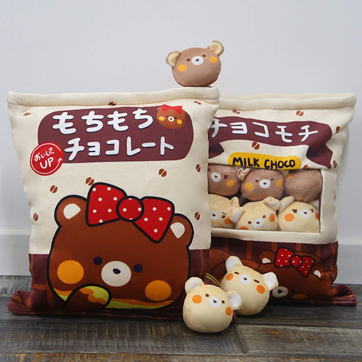 Nenalayo Chocolate Bear Plush Bag — 8 Removable Plush Toys, Cozy Throw Pillow