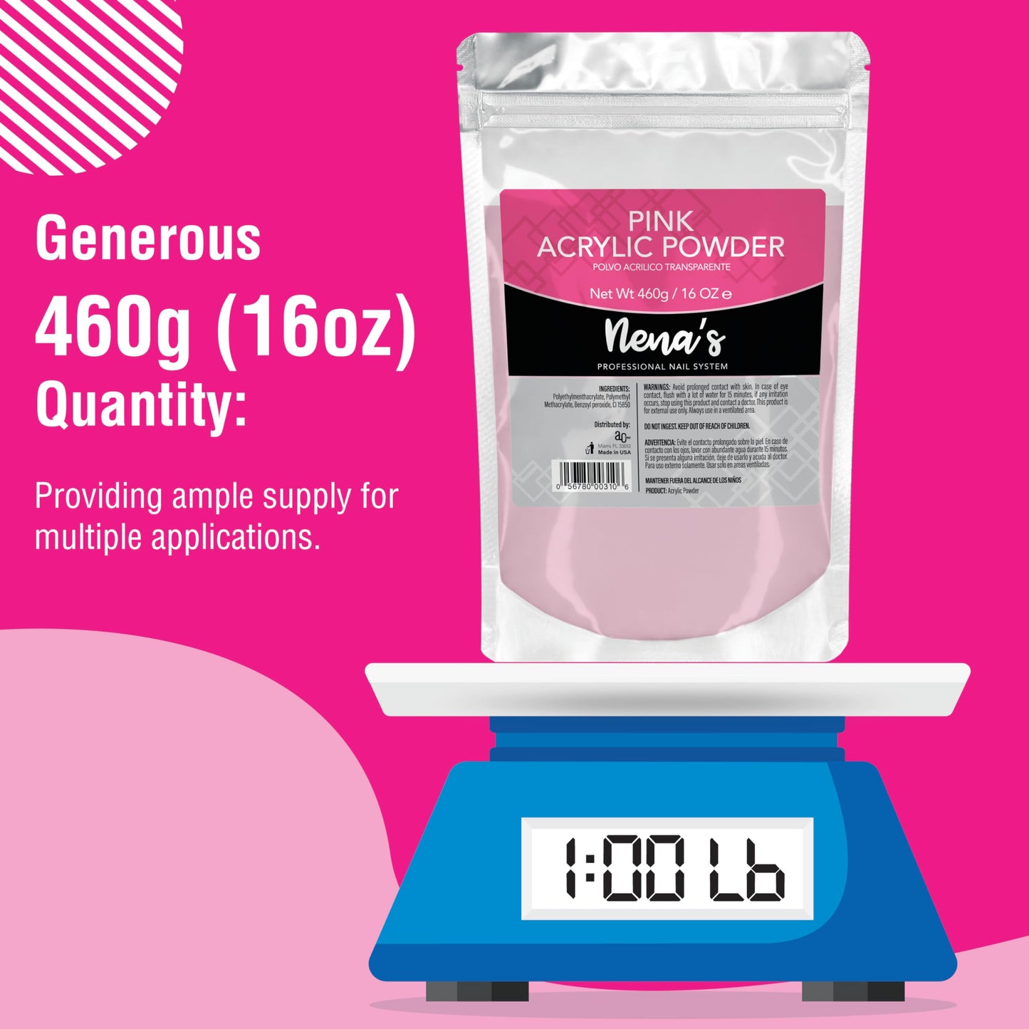 Nena's Superior Sculpting Powder – 16 oz Professional Acrylic Nail System (Clear & Pink)