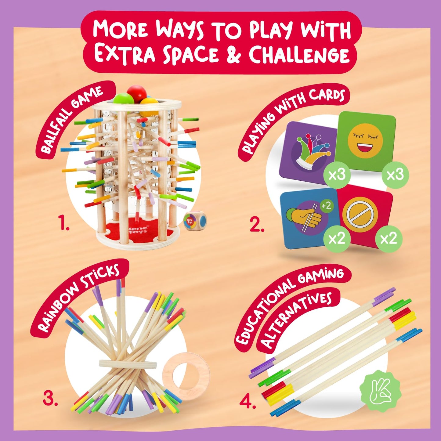 Nene Toys BALLFALL Jumbo – Montessori Wooden Board Game for Kids 3-9