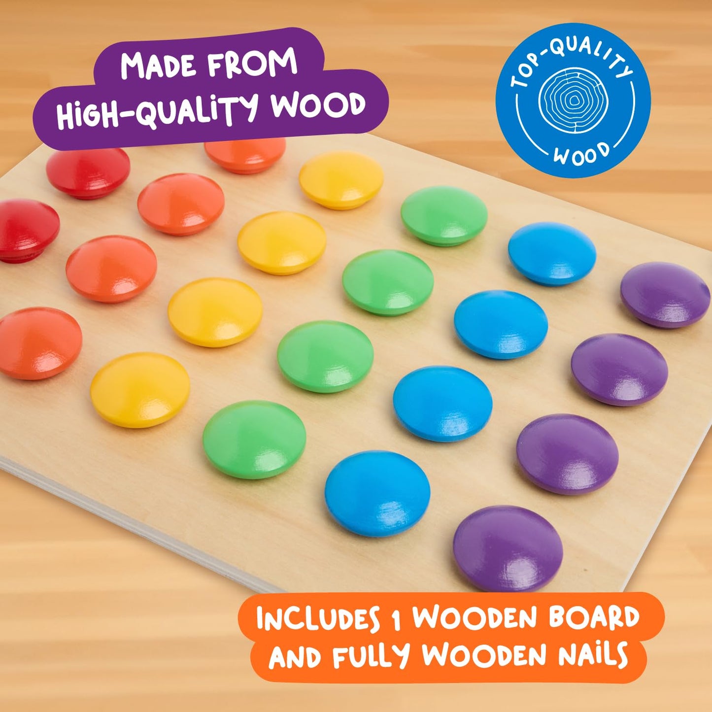 Nene Toys Wooden Color Matching Puzzle for Toddlers 2+ – Montessori Pegboard with Nails & Cards