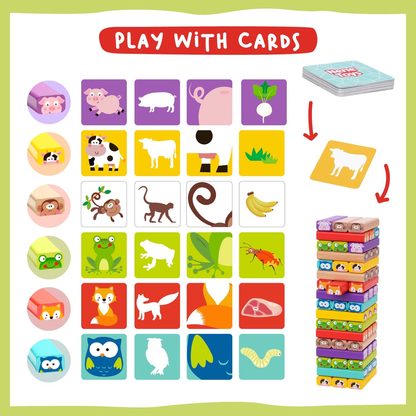 Nene Toys Wooden Tumble Tower Game – 4-in-1 Educational Fun for Kids 3-9