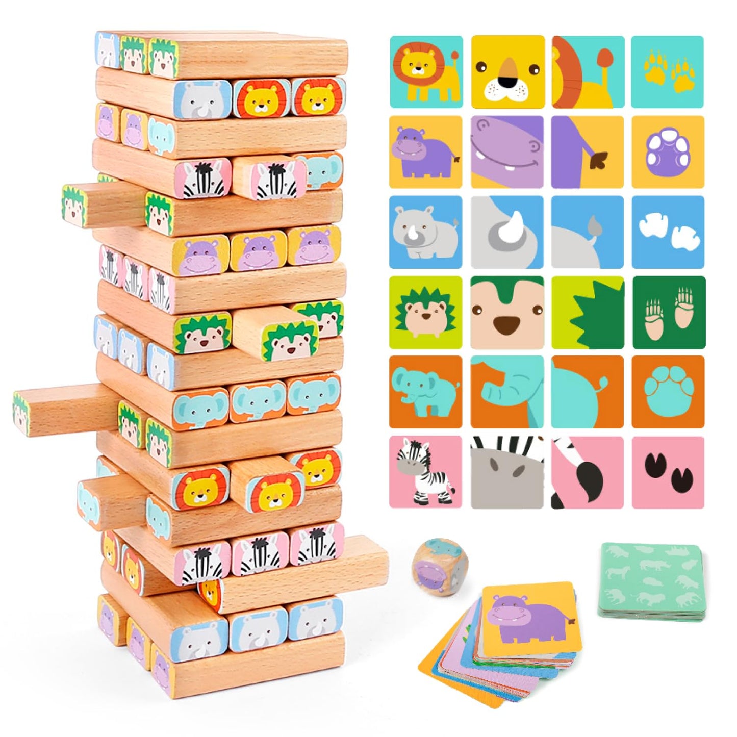 Nene Toys Wooden Block Stacking Game – 4-in-1 Safari Family Board Game