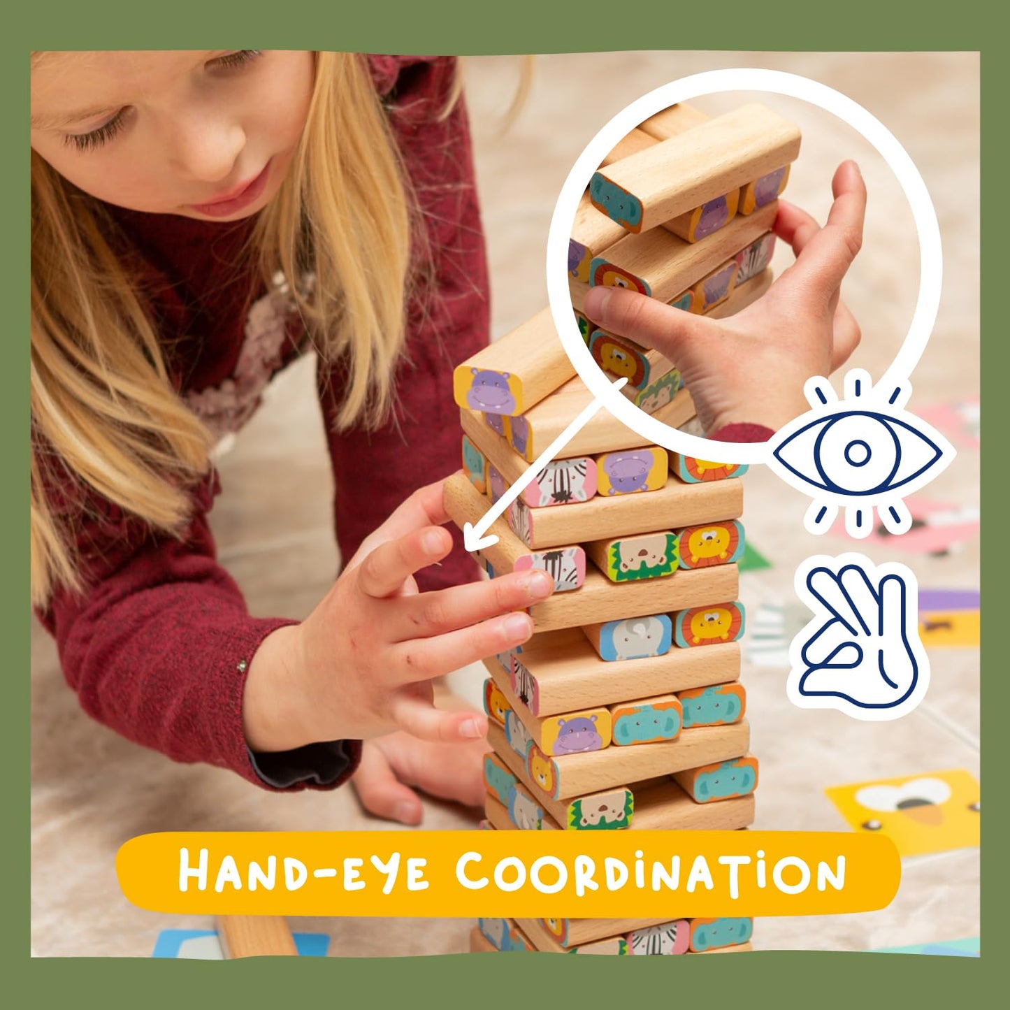Nene Toys Wooden Block Stacking Game – 4-in-1 Safari Family Board Game