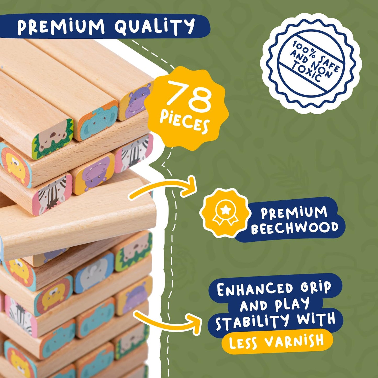 Nene Toys Wooden Block Stacking Game – 4-in-1 Safari Family Board Game