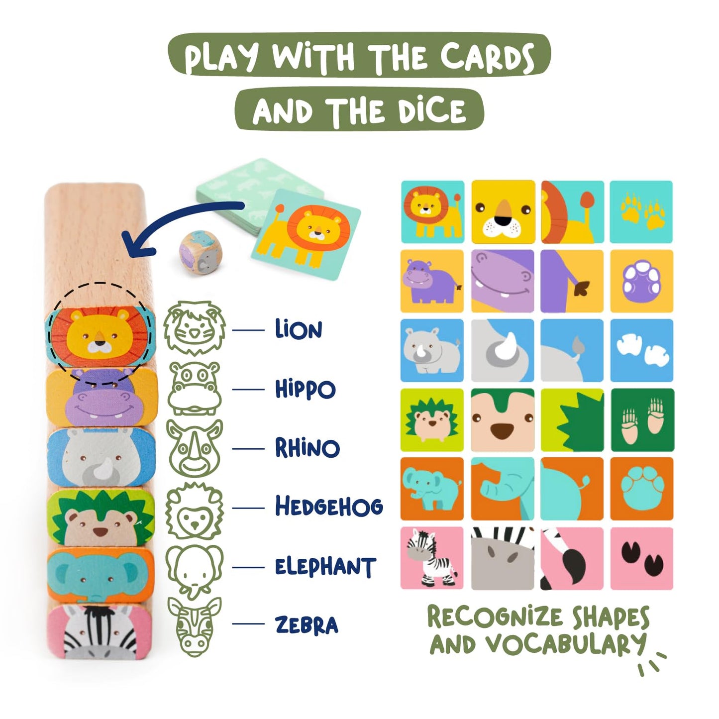 Nene Toys Wooden Block Stacking Game – 4-in-1 Safari Family Board Game