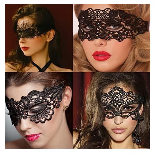 Nenluny 4pcs Black Lace Masquerade Masks for Women – Venetian Style Masks for Party, Prom, and Costumes