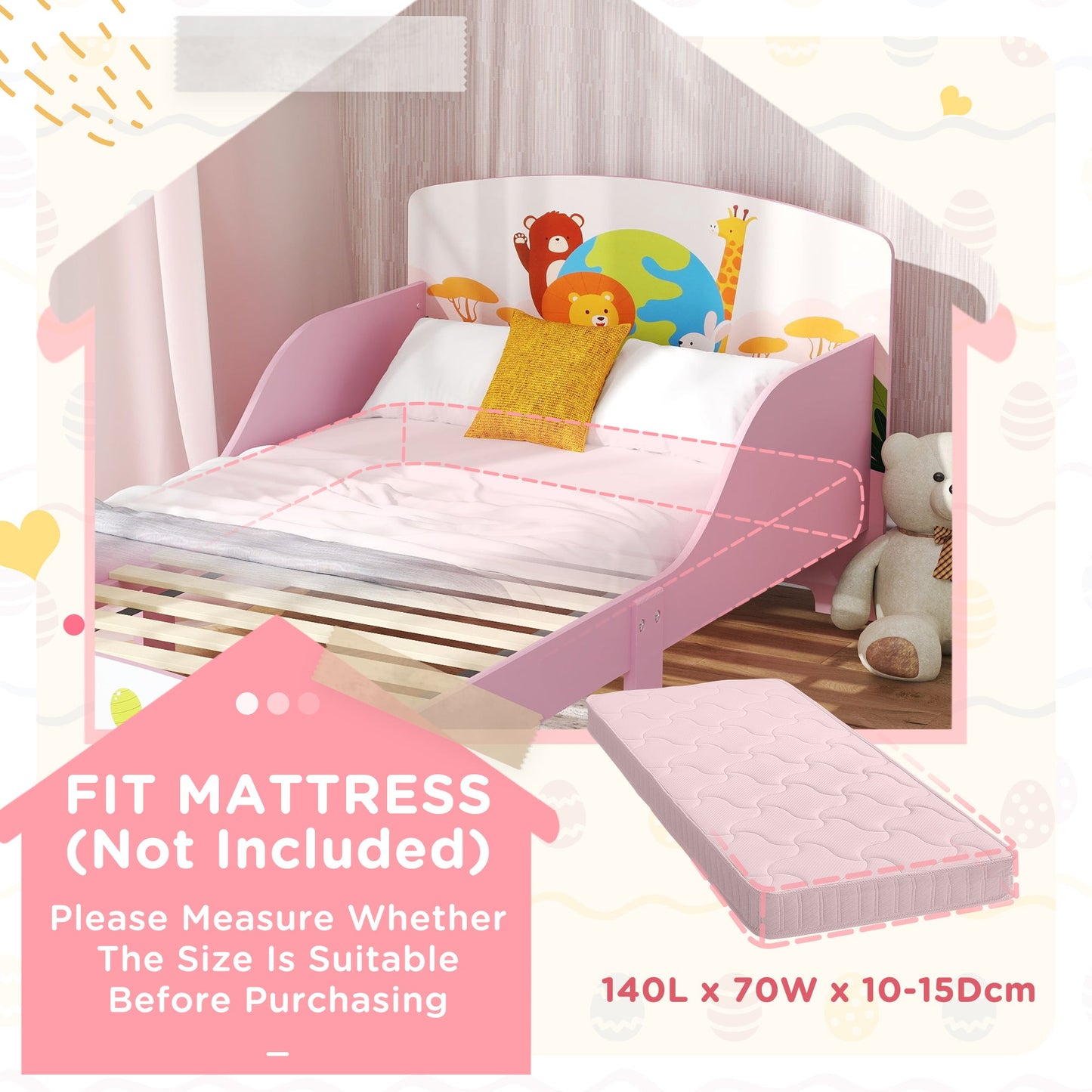AIYAPLAY Toddler Bed, Cute Animal-Themed Kids Bed Frame, 143 x 77 x 60cm