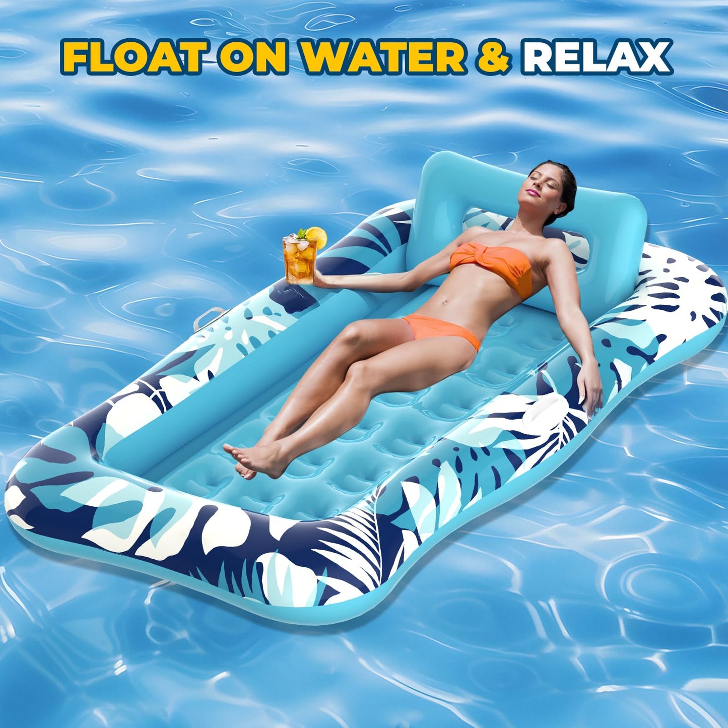Nenrsl Pool Floats Adult 76x48 XL Lounger with Pillow — 4-in-1 Suntan Tub