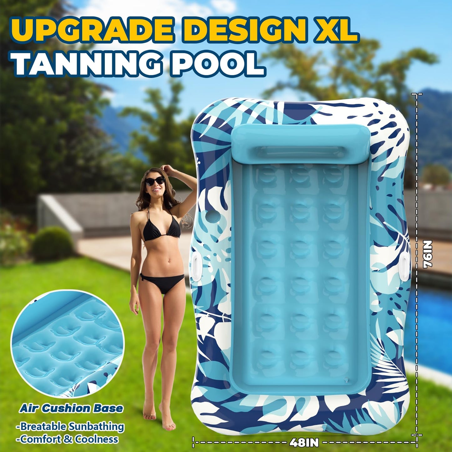 Nenrsl Pool Floats Adult 76x48 XL Lounger with Pillow — 4-in-1 Suntan Tub
