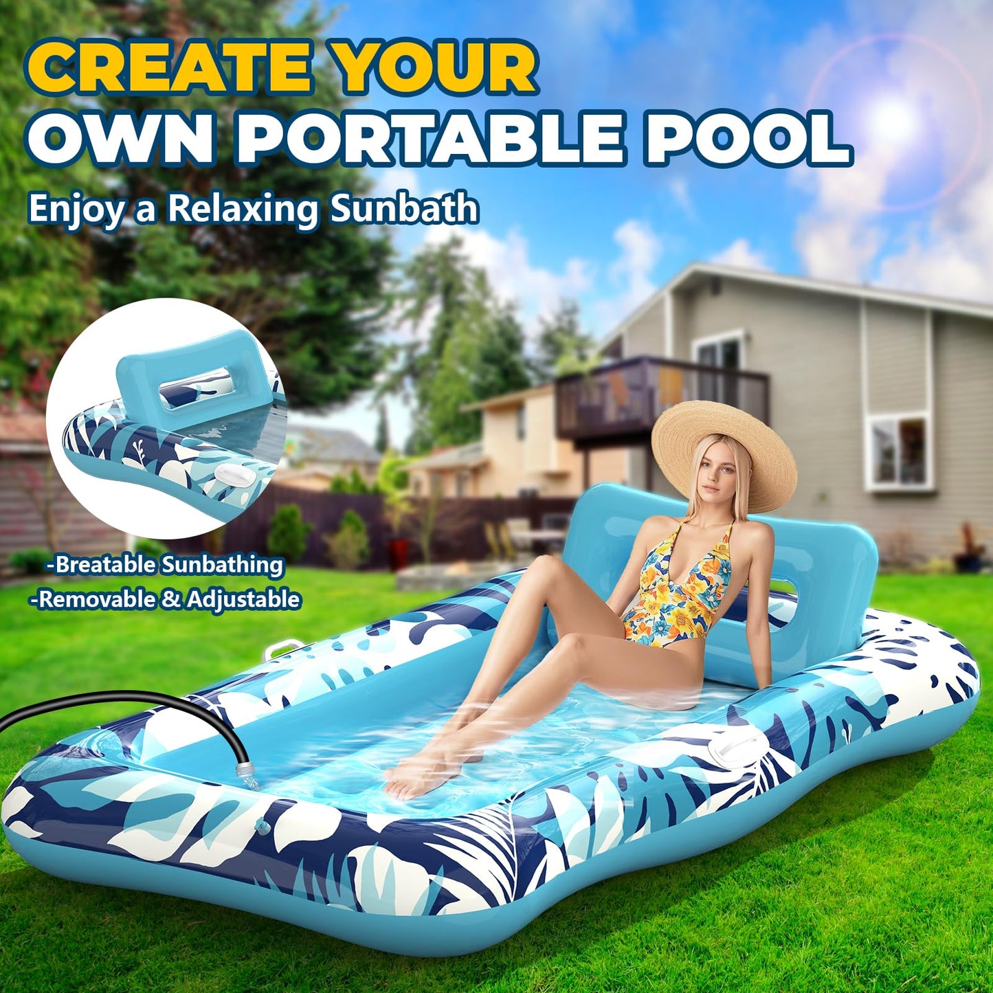 Nenrsl Pool Floats Adult 76x48 XL Lounger with Pillow — 4-in-1 Suntan Tub