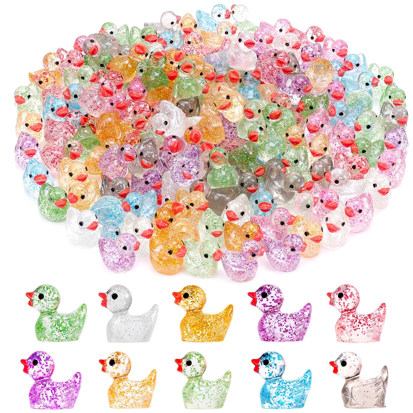NEOACT 150 Pcs Glitter Mini Resin Ducks – Colorful Hide-and-Seek Tiny Figures