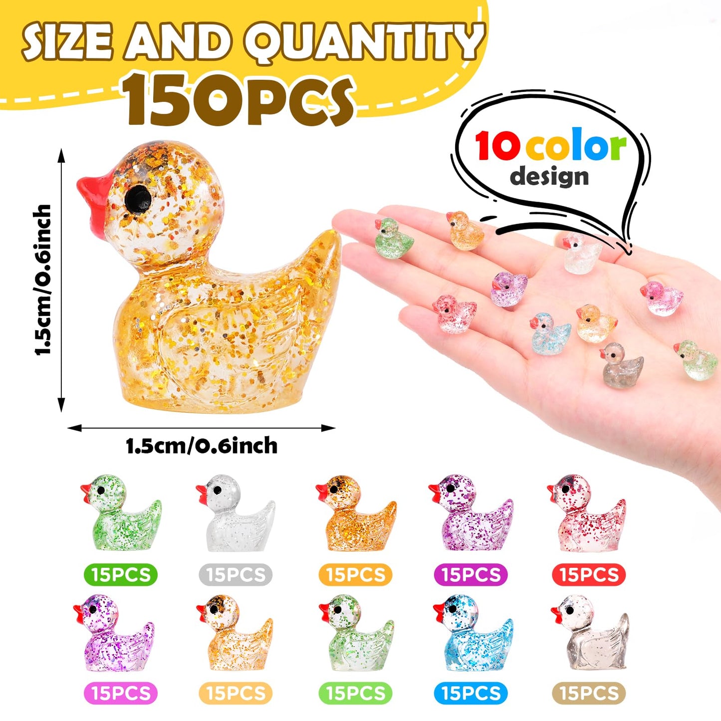 NEOACT 150 Pcs Glitter Mini Resin Ducks – Colorful Hide-and-Seek Tiny Figures