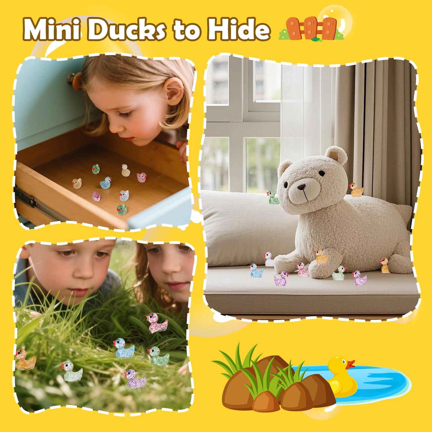 NEOACT 150 Pcs Glitter Mini Resin Ducks – Colorful Hide-and-Seek Tiny Figures