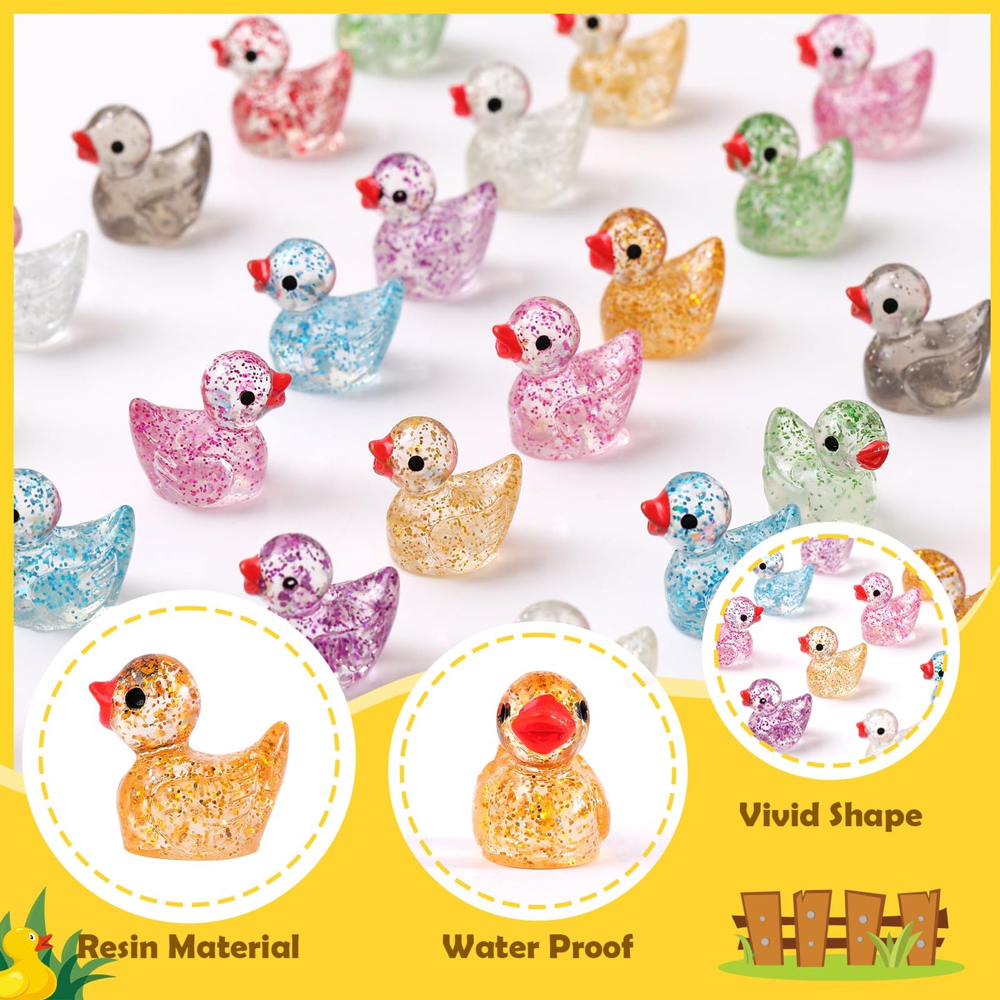 NEOACT 150 Pcs Glitter Mini Resin Ducks – Colorful Hide-and-Seek Tiny Figures