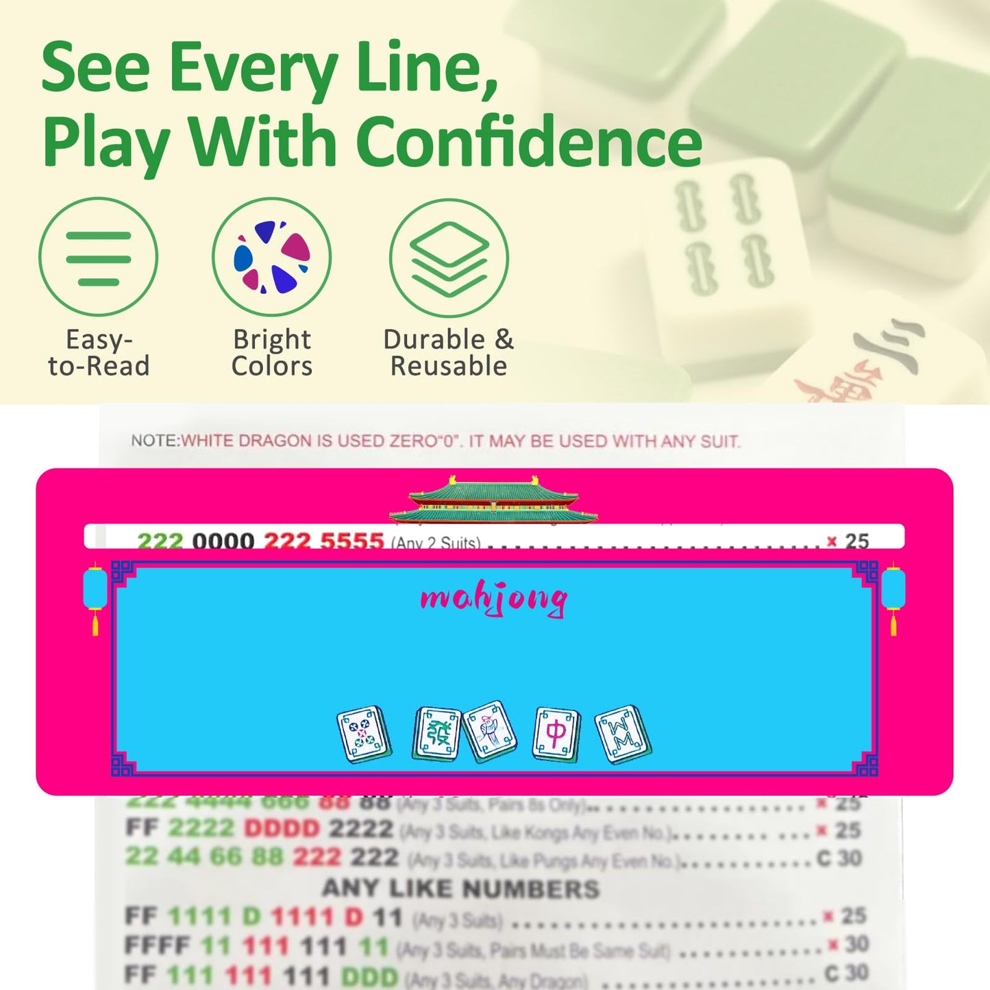 NeoDigix 4-Piece Mahjong Line Finder | American Mahjong Card Guide Strips