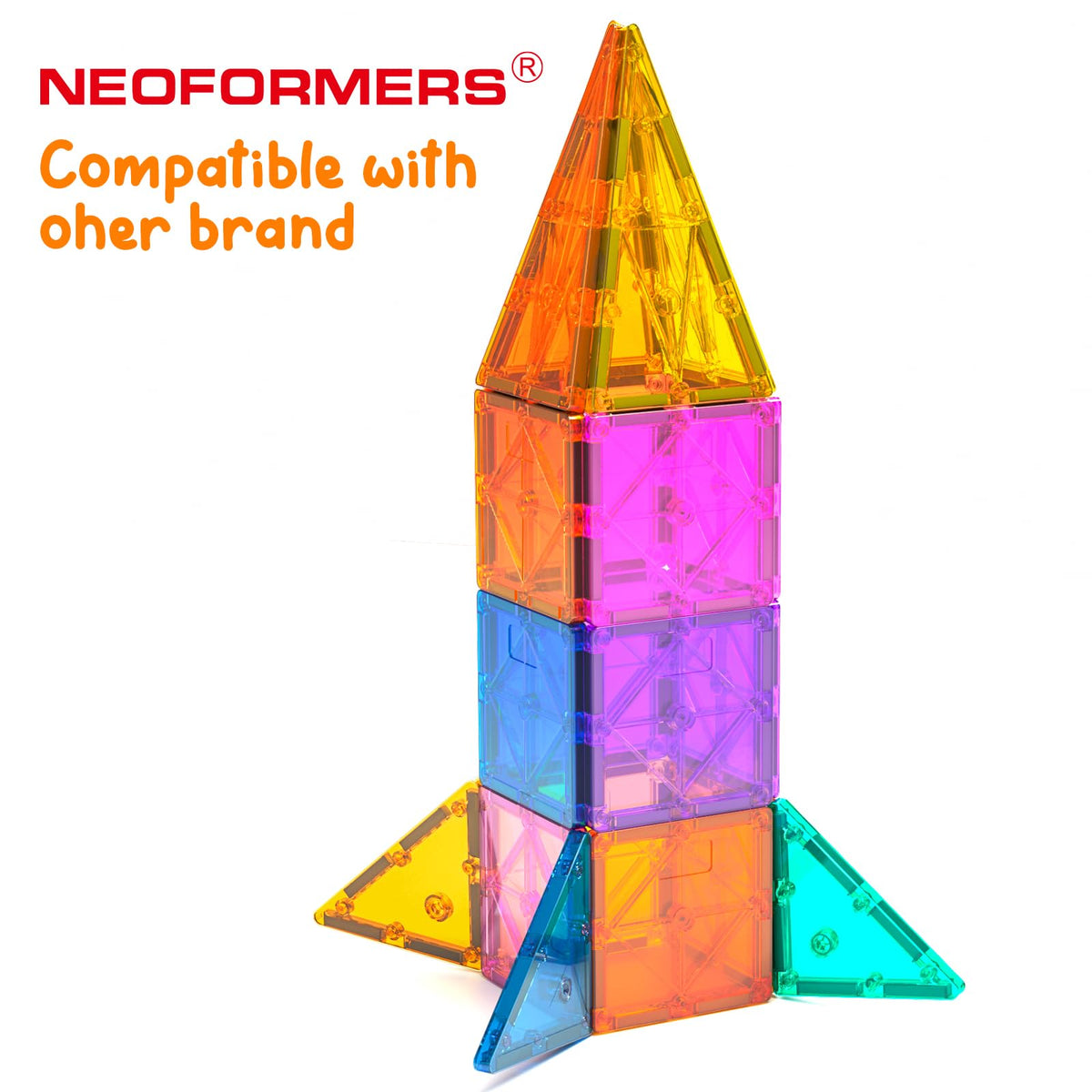 NEOFORMERS Magnetic Tiles – 16-Piece Isosceles Triangle Expansion Pack for Kids 3+