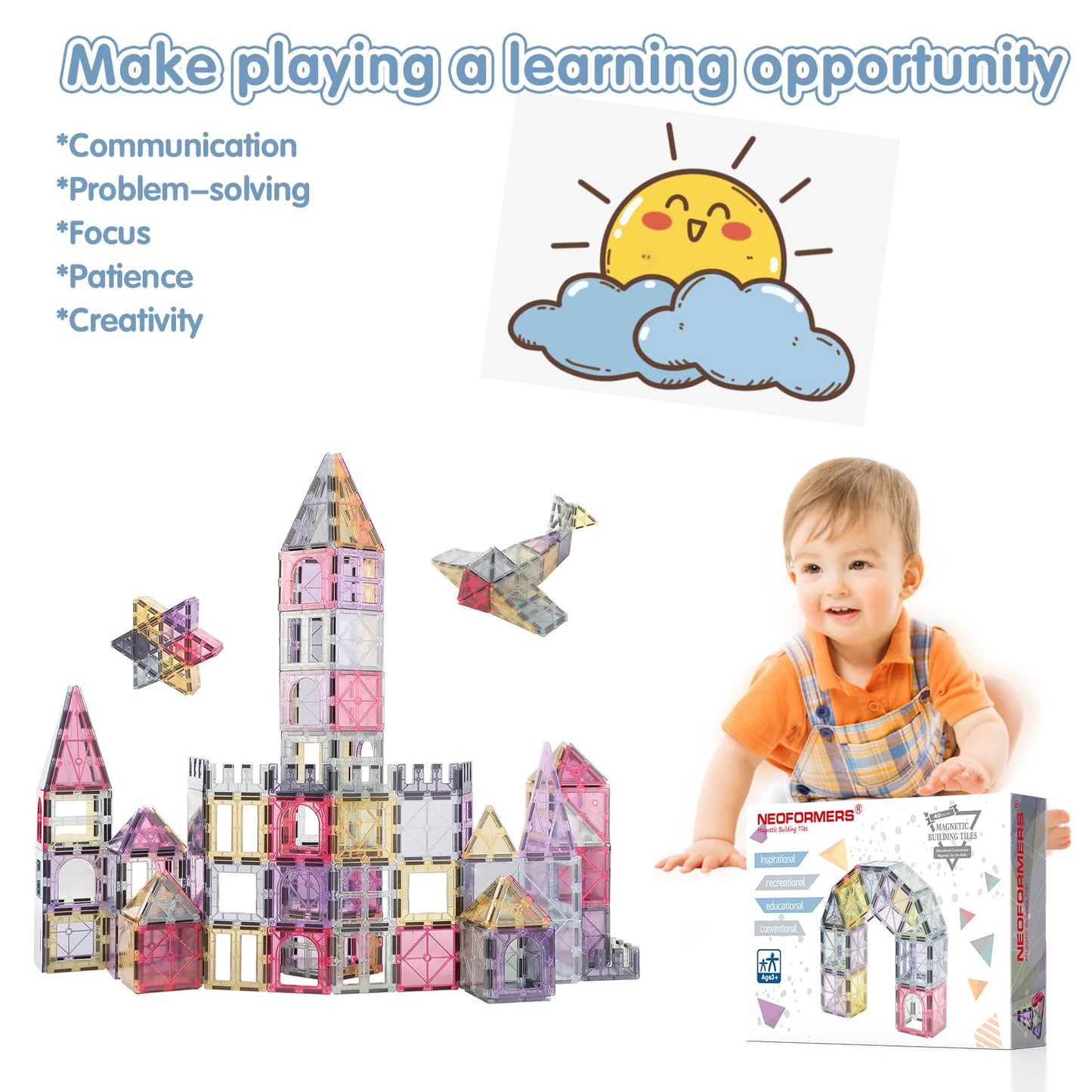 NEOFORMERS Magnetic Tiles Car Set – 40-Piece Morandi Trucks with Strong Magnets for Ages 3+