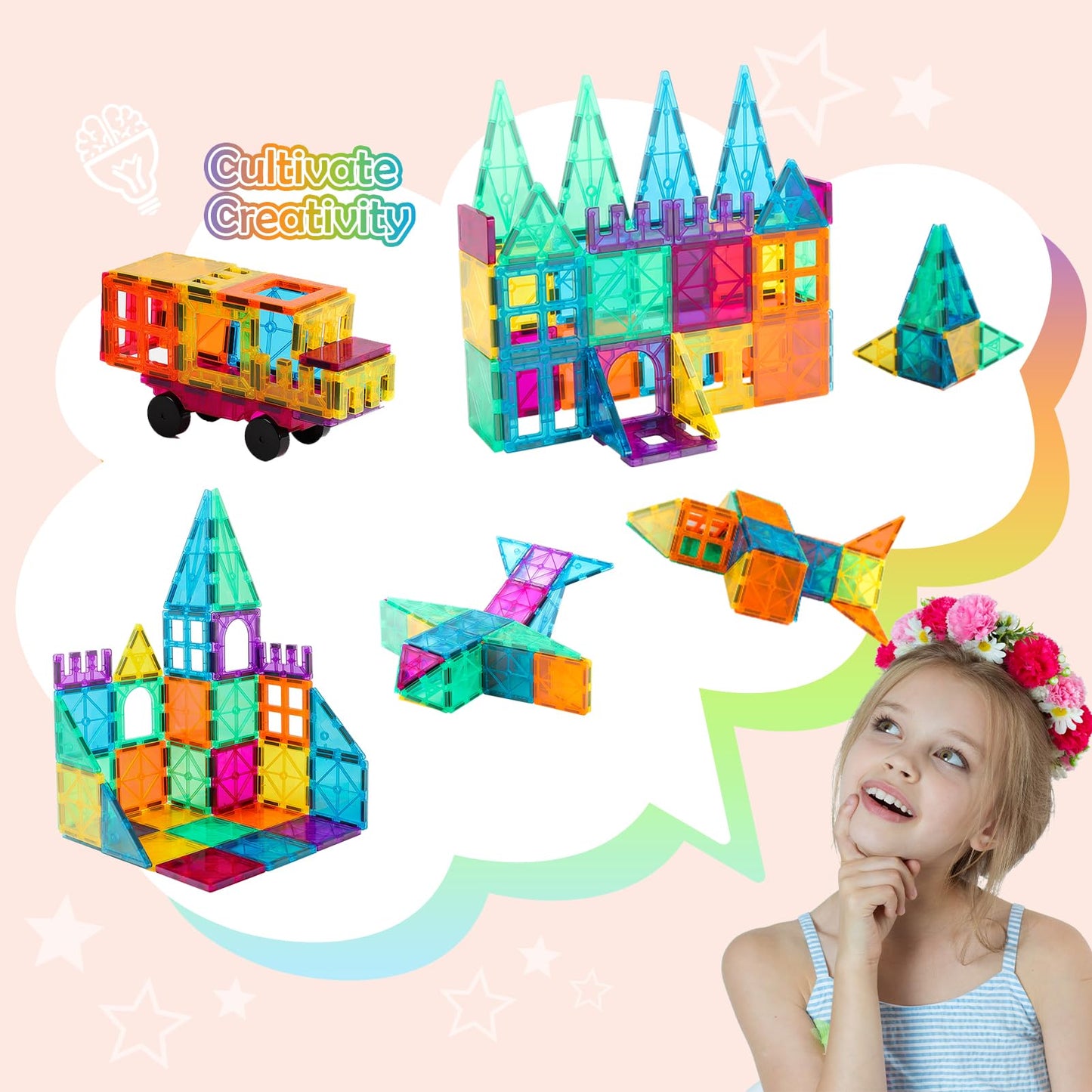 NEOFORMERS Magnetic Tiles 96PCS – 3D Clear Magnetic Building Blocks for Kids 3-9